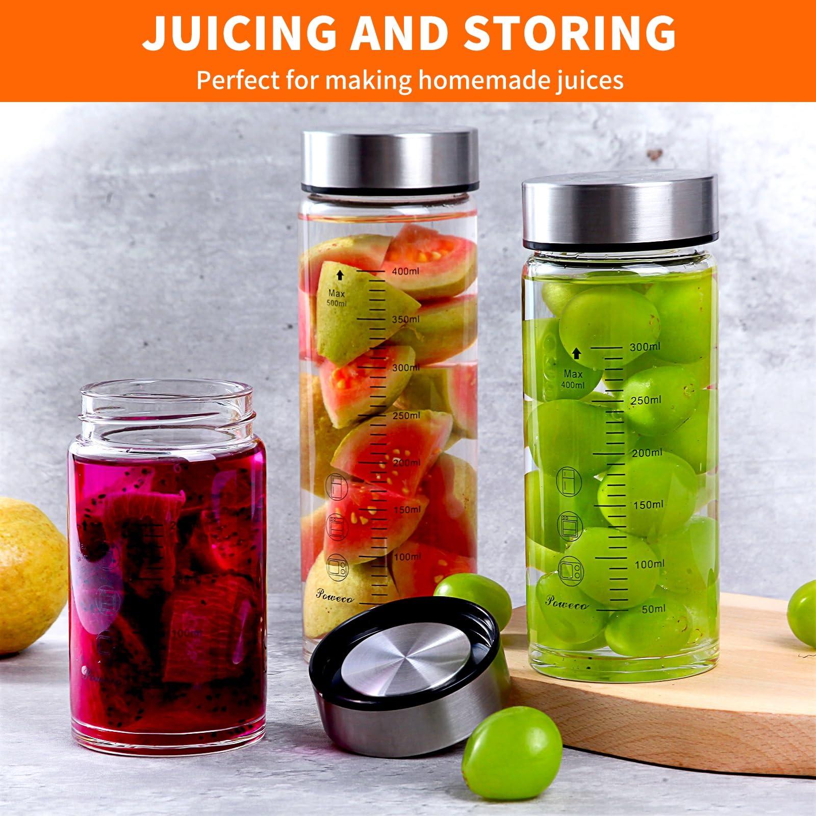Glass Juice Bottles 4 Pack 16 oz - Wide Mouth Glass Water Bottles with Lids - for Juicing, Protein, Smoothie, Milk, Reusable, BPA Free, Stainless Steel Lids, Blender, Shaker Bottle (16oz/500ml) - Image 4