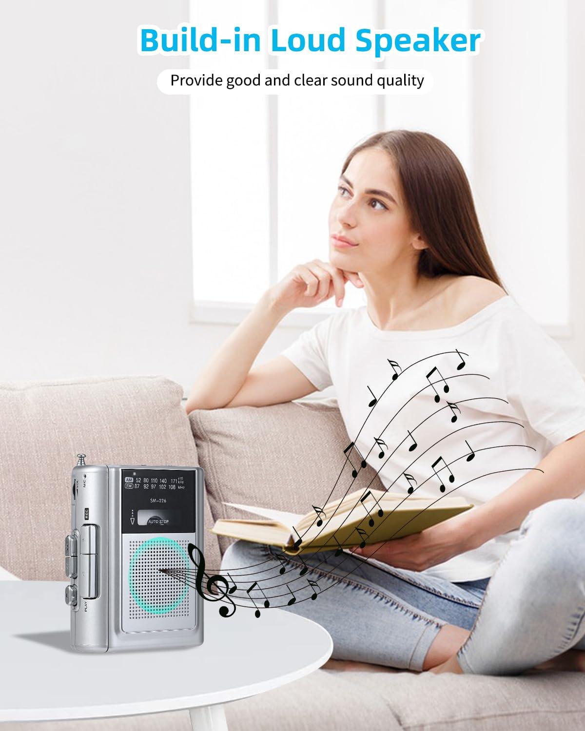 SEMIER Portable Cassette Player Recorder AM FM Radio, Compact Personal Small Cassette Tape Player/Recorder with Built in Speaker and Stereo Earphone Jack - Image 3
