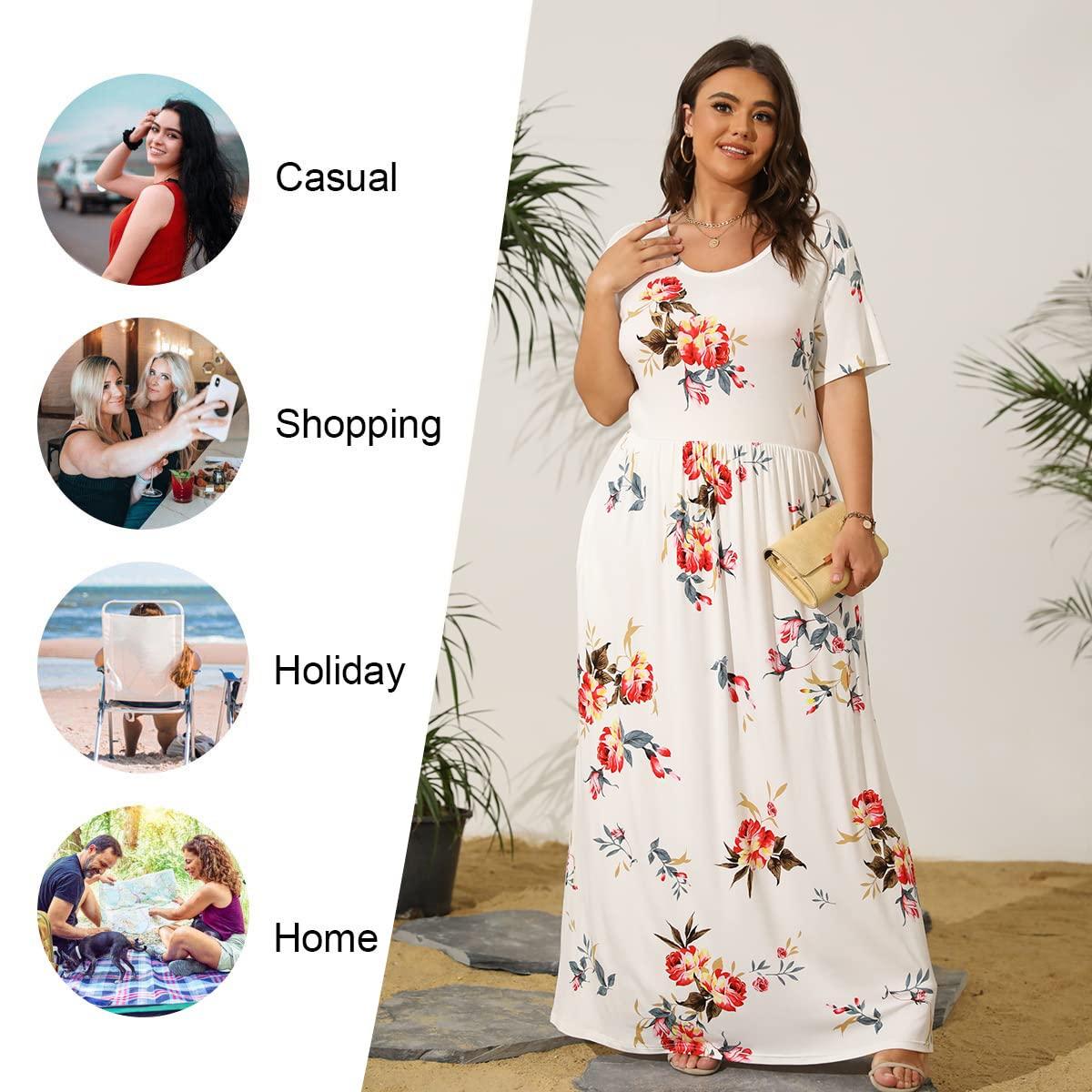 LONGYUAN Women's Plus Size Maxi Dresses for Curvy Women Summer Short Sleeve Casual 2025 Long Dress XL-6XL - Image 4