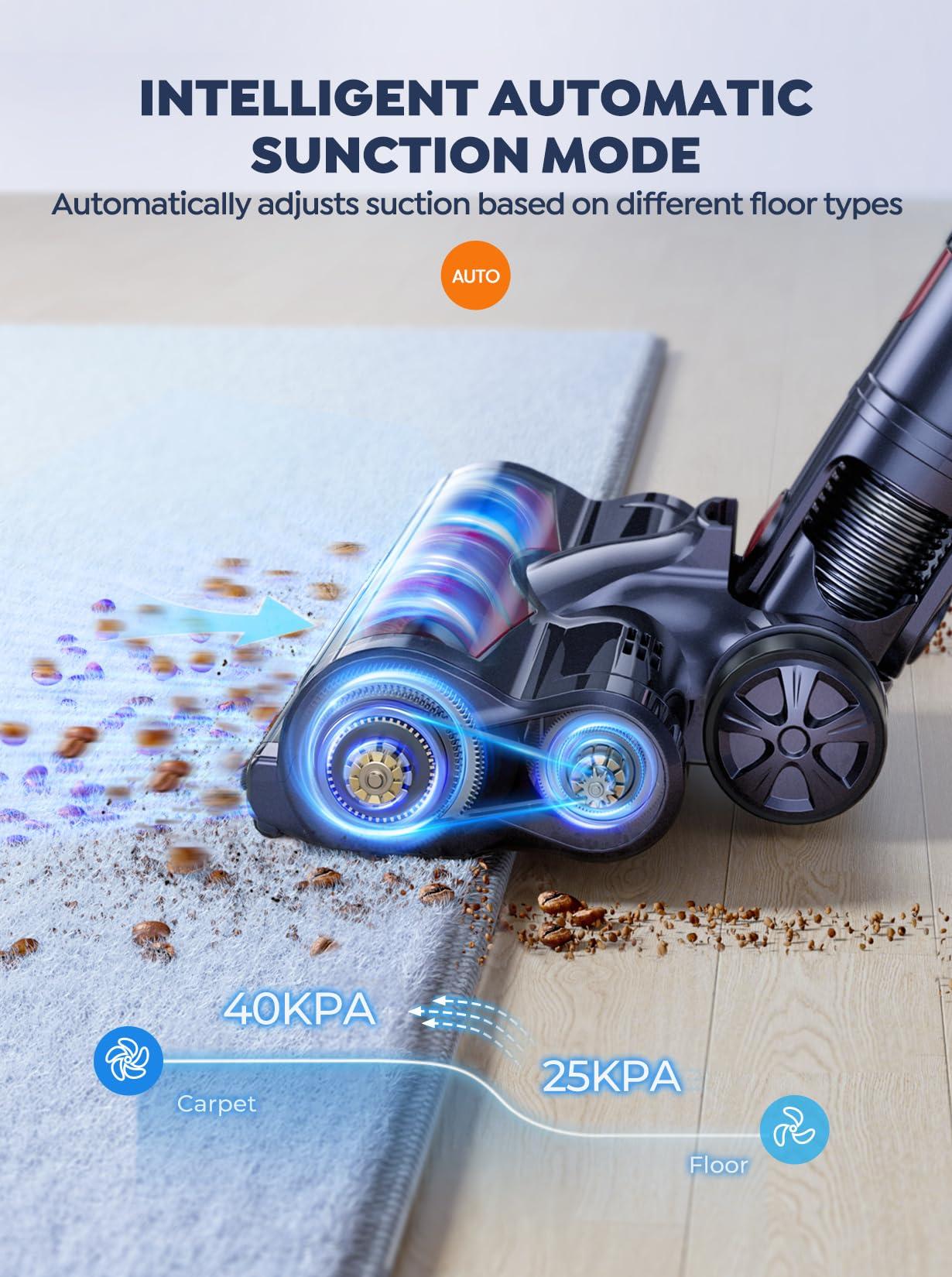 Cordless Vacuum Cleaner, 2 Batteries 110 Mins Runtime Vacuum Cleaners for Home, 40KPA 450W Stick Vacuum with Brushless Motor, Automatically Adjust Suction, Handheld Vacuum for Pet Hair/Carpet/Floor - Image 5