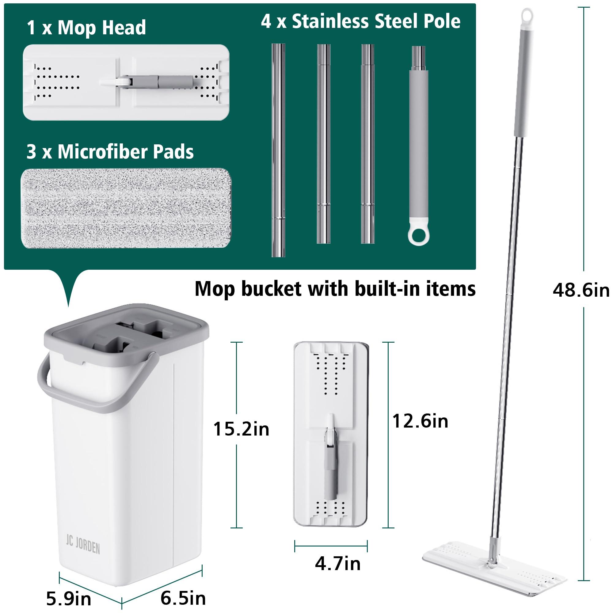 JC Jorden Mop and Bucket with Wringer Set, Hands Free Flat Floor Mop and Bucket, 3 Washable Microfiber Pads Included, Wet and Dry Use, Home Floor Cleaning System for All Floor Types and Windows - Image 2