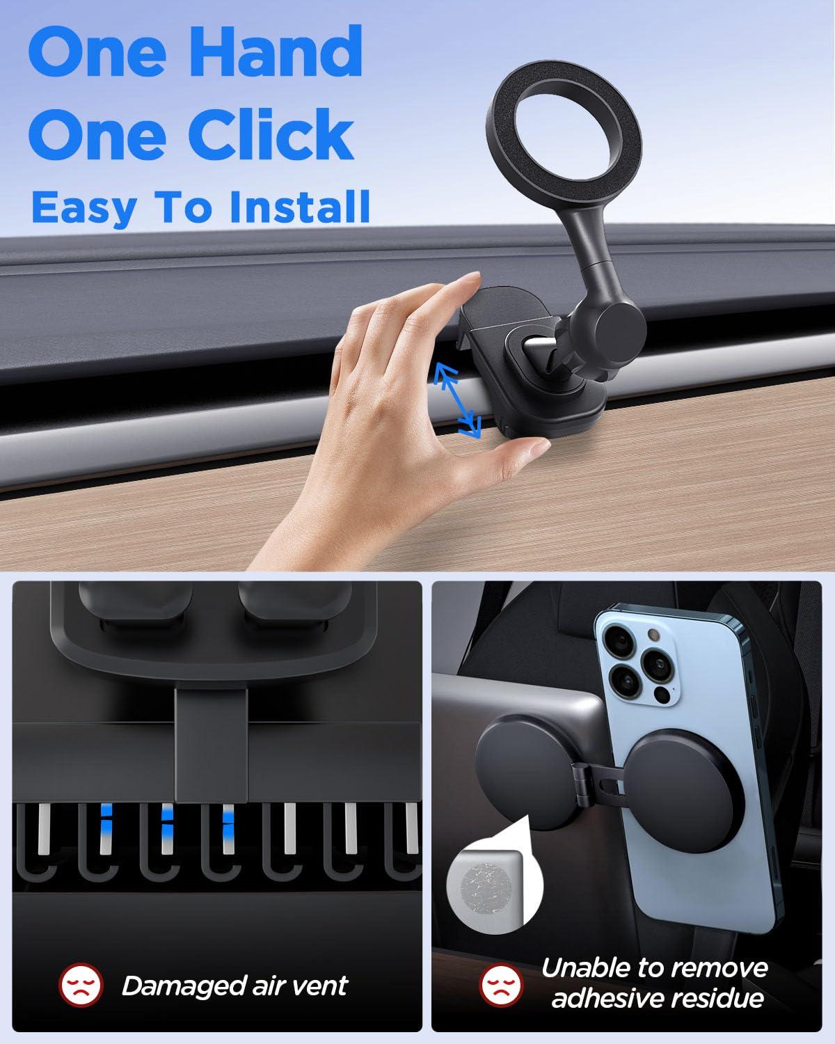 Lionora Tesla Phone Mount, Tesla Model 3 Y Accessories, Car Magnet Phone Mount, Mag-Safe Car Mount Fit for iPhone 16/15/14/13/12 & All Smartphones, Tesla Model 3 Y Accessories 2021 2022 - Image 5