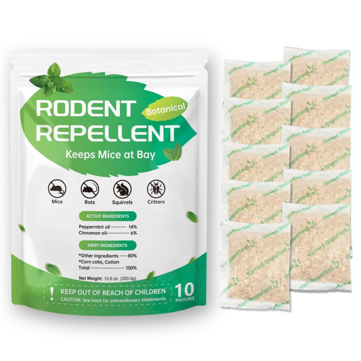 Rodent and Mouse Repellent 10 Pcs, Extra-Strength Natural Mouse Repellent Pouches, Keep mice Away for House, Cinnamon/Peppermint Oil to Repel Mice and Rats in Shed/Attic/Cabin/RV/Garage