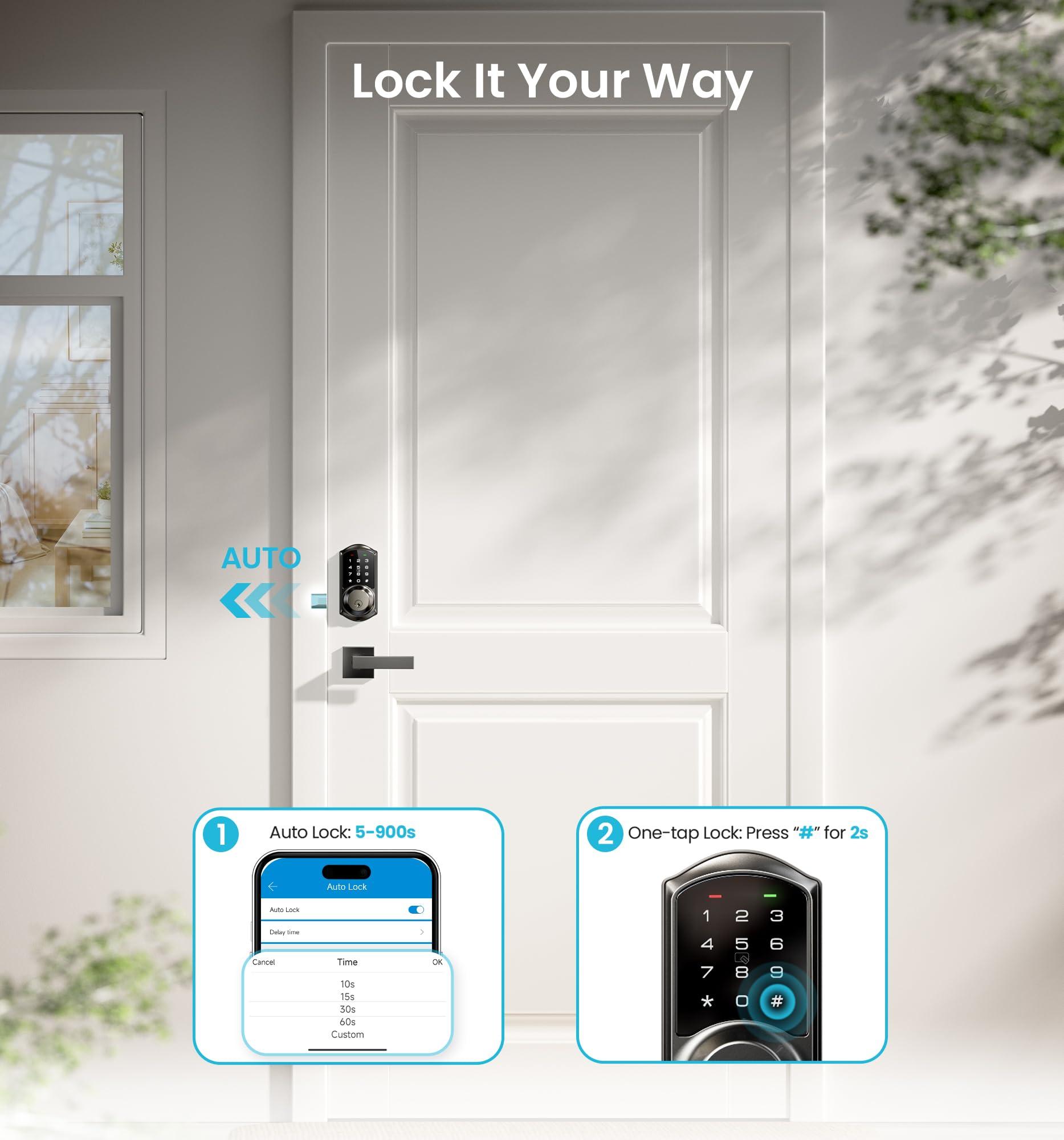 Veise VE06-L Smart Locks with 2 Lever Handle Set, App Control, Keyless Entry Deadbolt for Front Door, Electronic Digital Touchscreen Keypad, Auto Lock, Waterproof, Easy Installation, Matte Black - Image 4