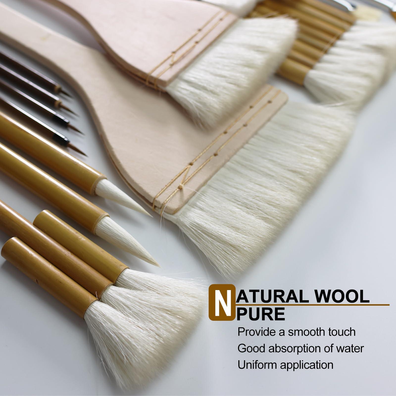 GACDR Pottery Brushes for Glazing,15 Pcs Ceramic Brushes Set with Storage Box Wool Bamboon Hake Brushes for Pottery Acrylic Watercolor, PB-AM-017 - Image 3