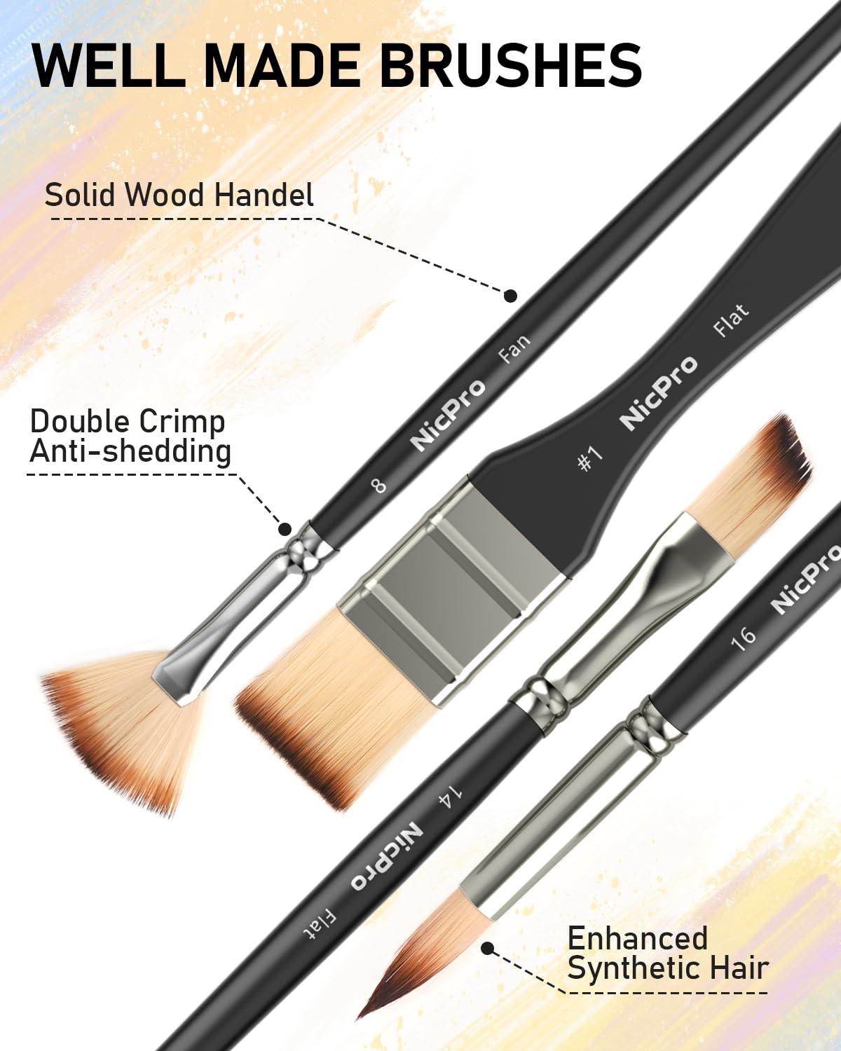 Nicpro 26pcs Paint Brush Set, Professional Paintbrushes with Palette Knife, Craft Paint Brushes for Acrylic Painting, Oil, Watercolor, Gouache & Canvas, Drawing & Art Supplies for Adults, Kids Artists - Image 5