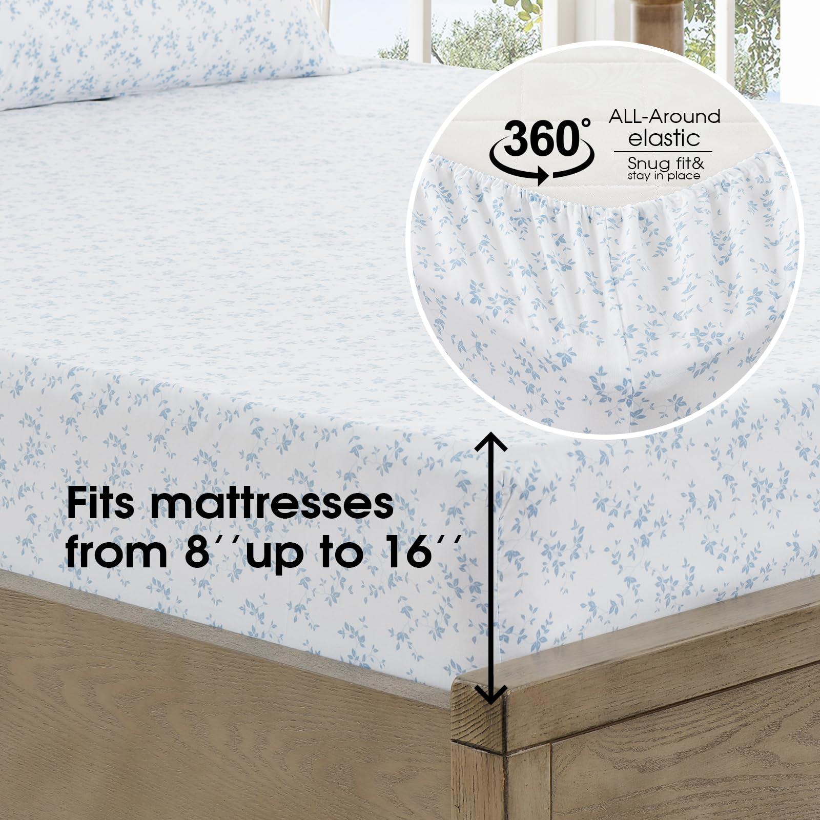 FreshCulture Floral Bed Sheets - Ultra Soft Queen Sheet Set - Brushed Microfiber Blue Floral Sheets - Deep Pockets up to 16" - Easy Care - Hotel Luxury 4 Piece Flower Printed Sheets Queen, Lille - Image 4