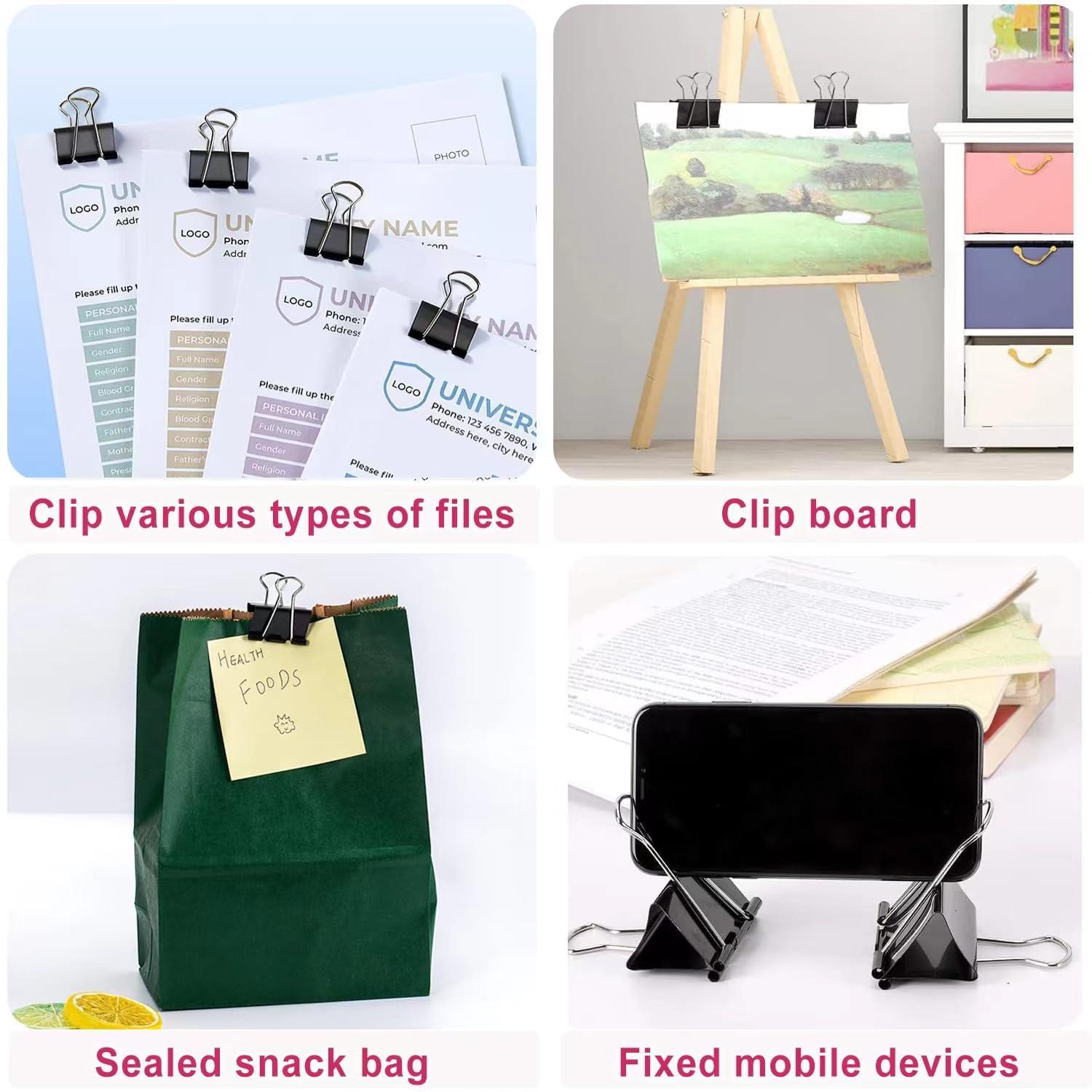 STOLCA 208 PCS Binder Clips Paper Clamps Assorted Sizes, Metal Paper Binder Clip, Black Binding Paperwork Clamp Bulk, Office Supplies for School Teachers - Image 6