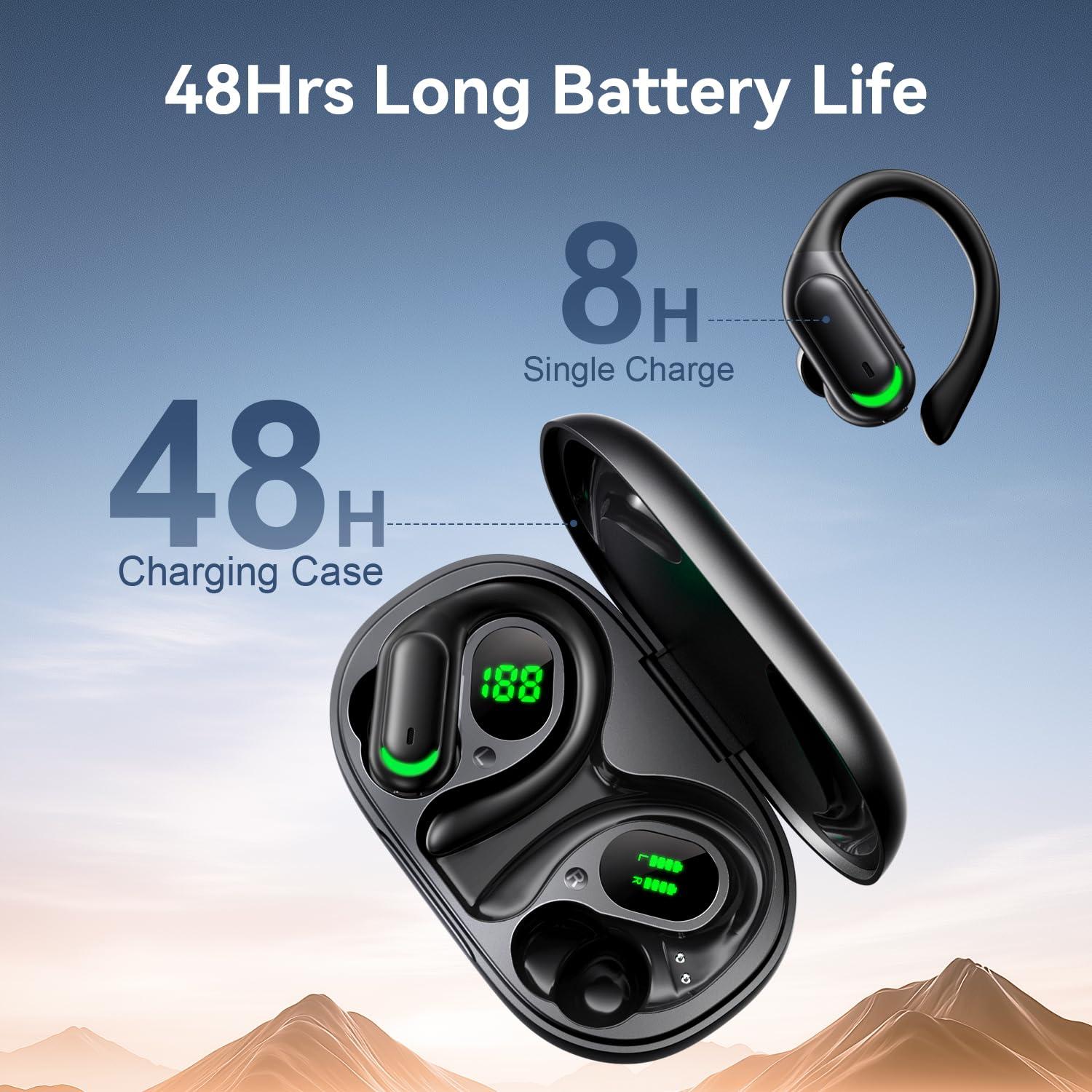 Wireless Earbuds Bluetooth 5.4 Headphones, 96hrs Playtime, Wireless Charging Case LED Display, Over Ear Headphones, ENC Noise Cancelling, Hi-Fi Sound, IP7 Waterproof, for Sports and Workouts Black - Image 2