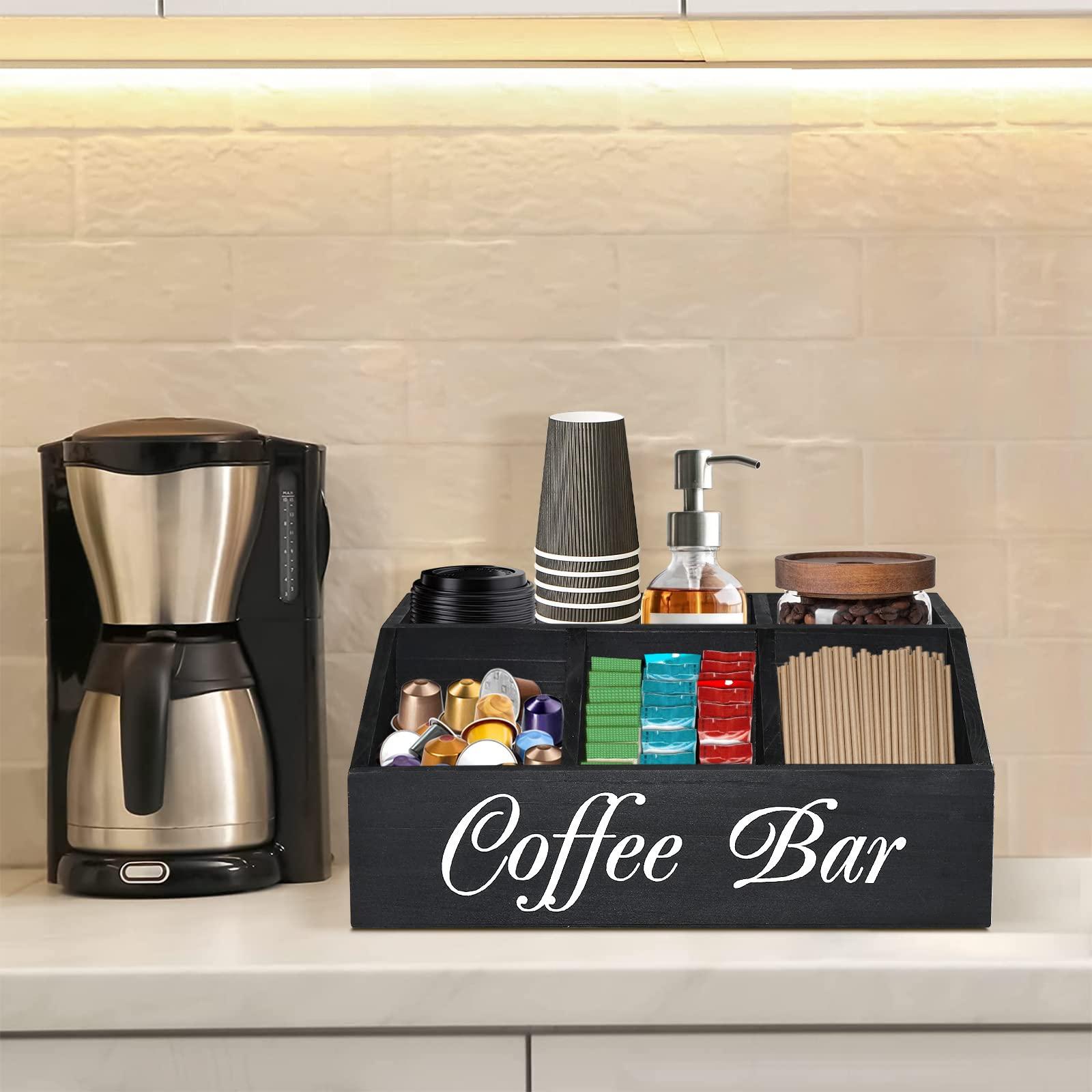 ugiftt Coffee Station Organizer for Counter, Wood Pods Holder Storage Basket, Tea Condiment Storage Organizer, Coffee Bar Decor for Accessories Organizer - Image 5