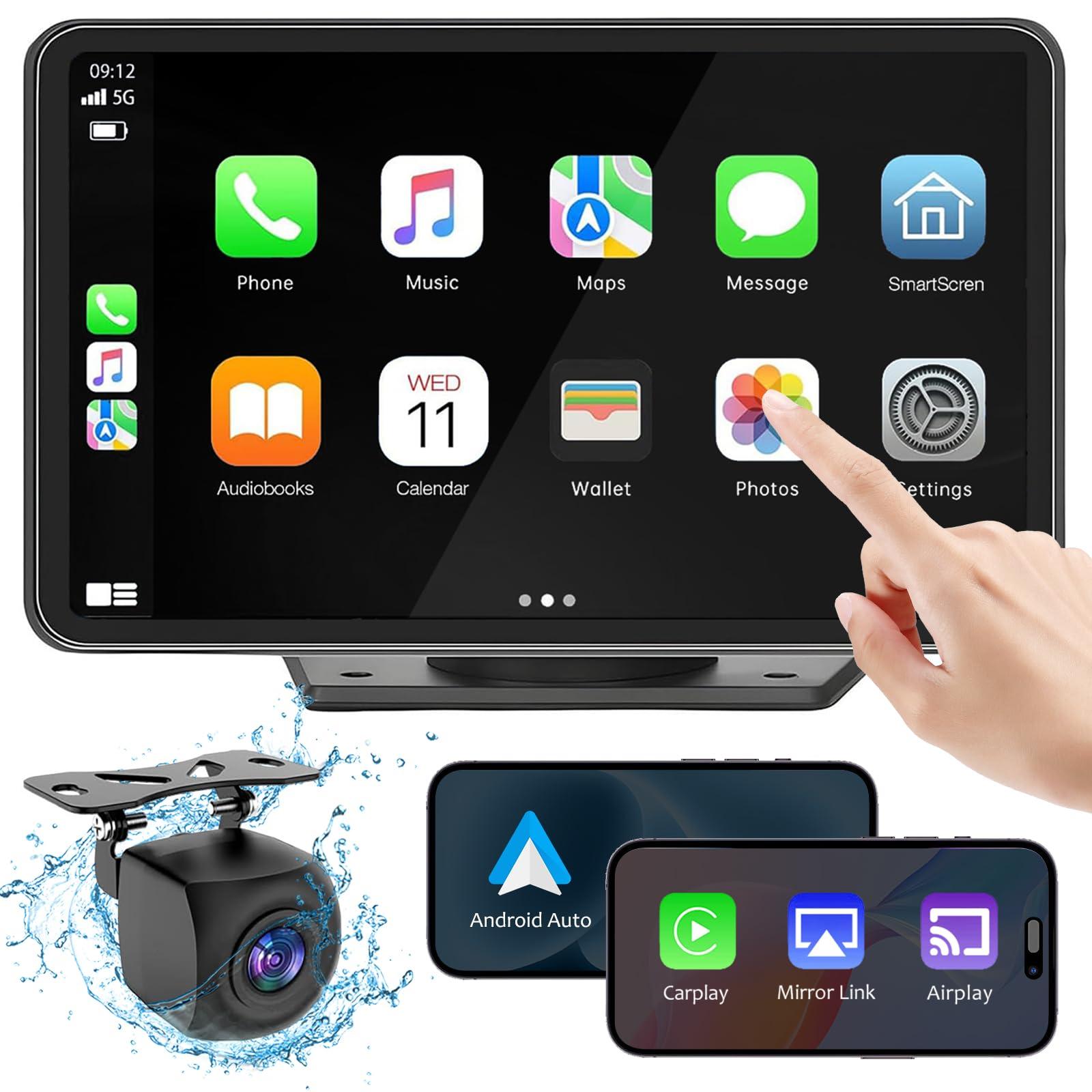 Carplay Screen for Car, 7" HD Wireless Portable Car Play Touchscreen Stereo with Android Auto Mirror Link/Backup Camera/GPS Navigation/Satellite Radio for All Vehicles