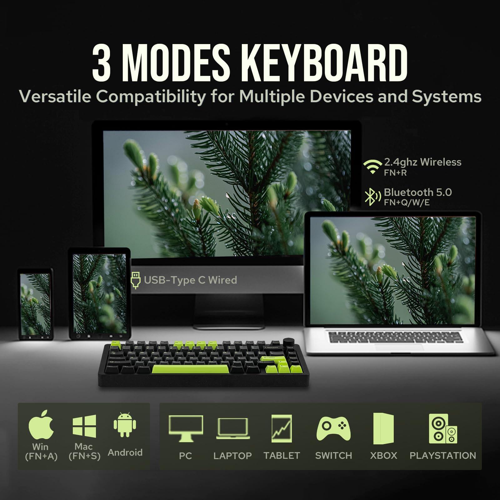 MechLands Blade75 Wireless Aluminum Mechanical Gaming Keyboard, BT5.0/2.4GHz/USB-C Hot Swappable Custom Creamy Keyboard with 4000mAh Battery, Knob, RGB Backlit, NKRO for Win/Mac/Games/Office (Black) - Image 3