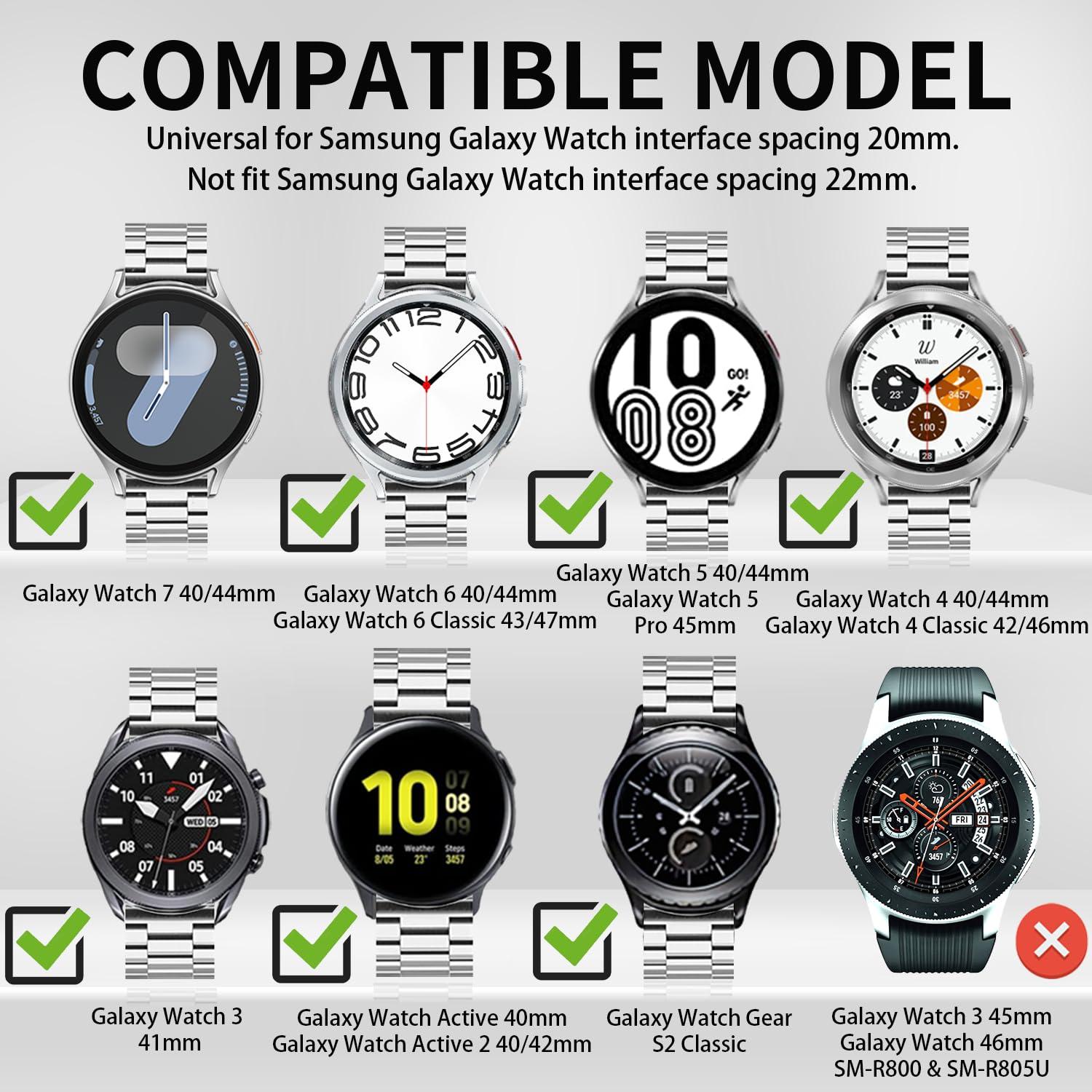 Compatible with Samsung Galaxy Watch 7 6 5 4 FE Band Pro Classic Active 2 40mm 44mm 43mm 47mm 45mm 42mm 46mm 20mm Galaxy Watch 3 Band 41mm Men Women Metal Elegant Casual Business Stainless Steel - Image 2