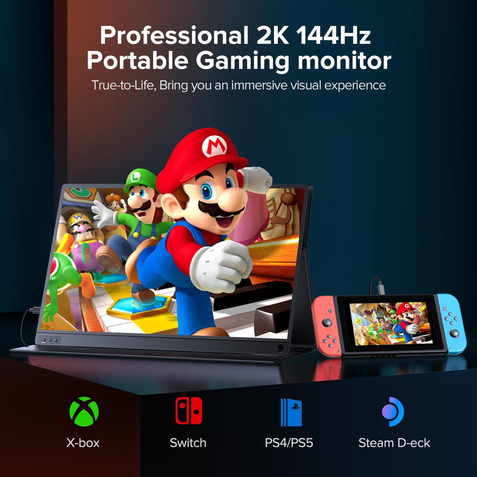 UPERFECT Portable Monitor 2K 144Hz 16.1", Portable Gaming Monitor for Laptop 2560x1440P QHD FreeSync HDR Ultra Slim, External Second Screen for PC Phone Game Console with Cover Stand - Image 2