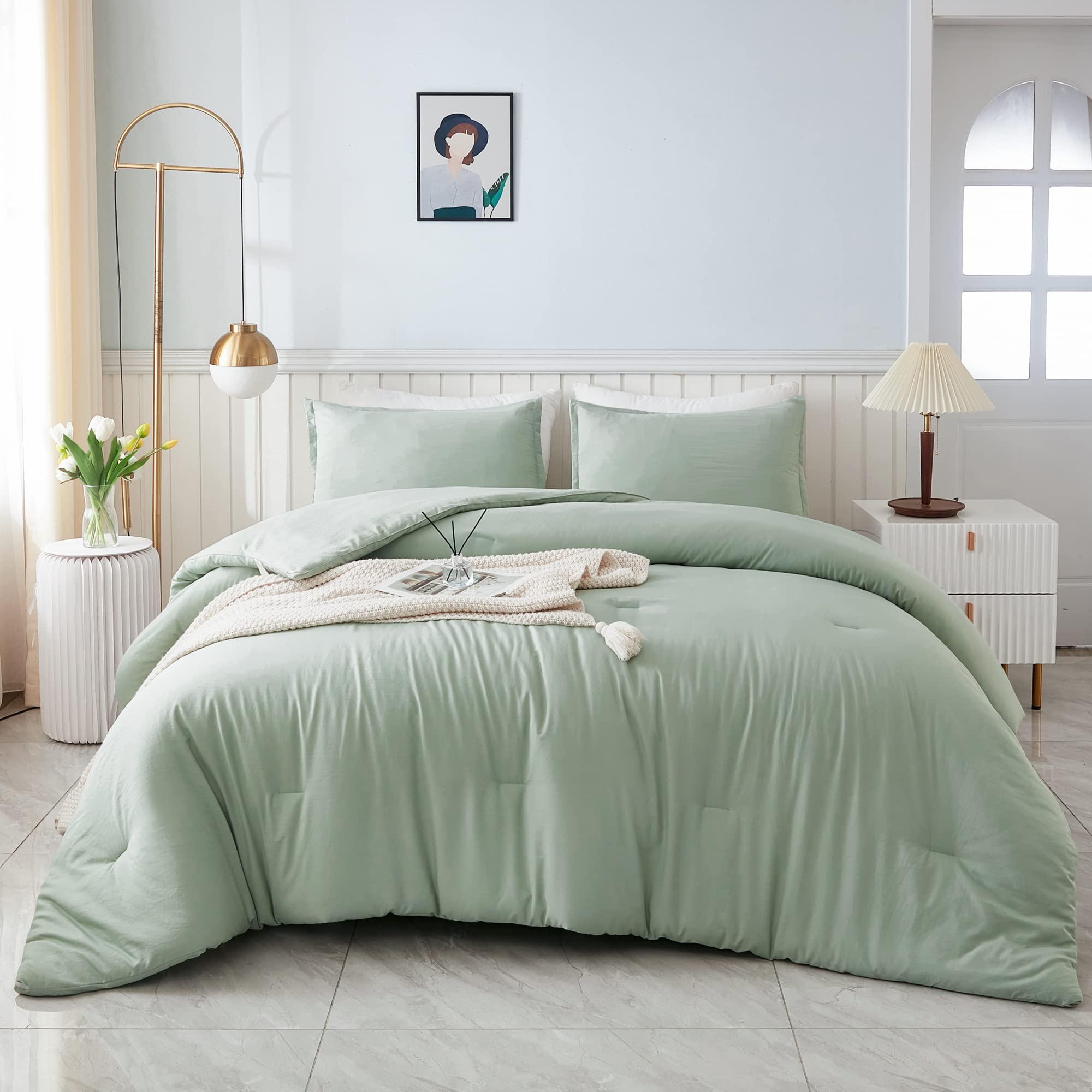 Litanika Queen Comforter Set Sage Green, 3 Pieces Lightweight Comforters Queen Size Solid Bedding Comforters Sets, Down Alternative Comforter Bed Set Quilt Blanket - Image 7