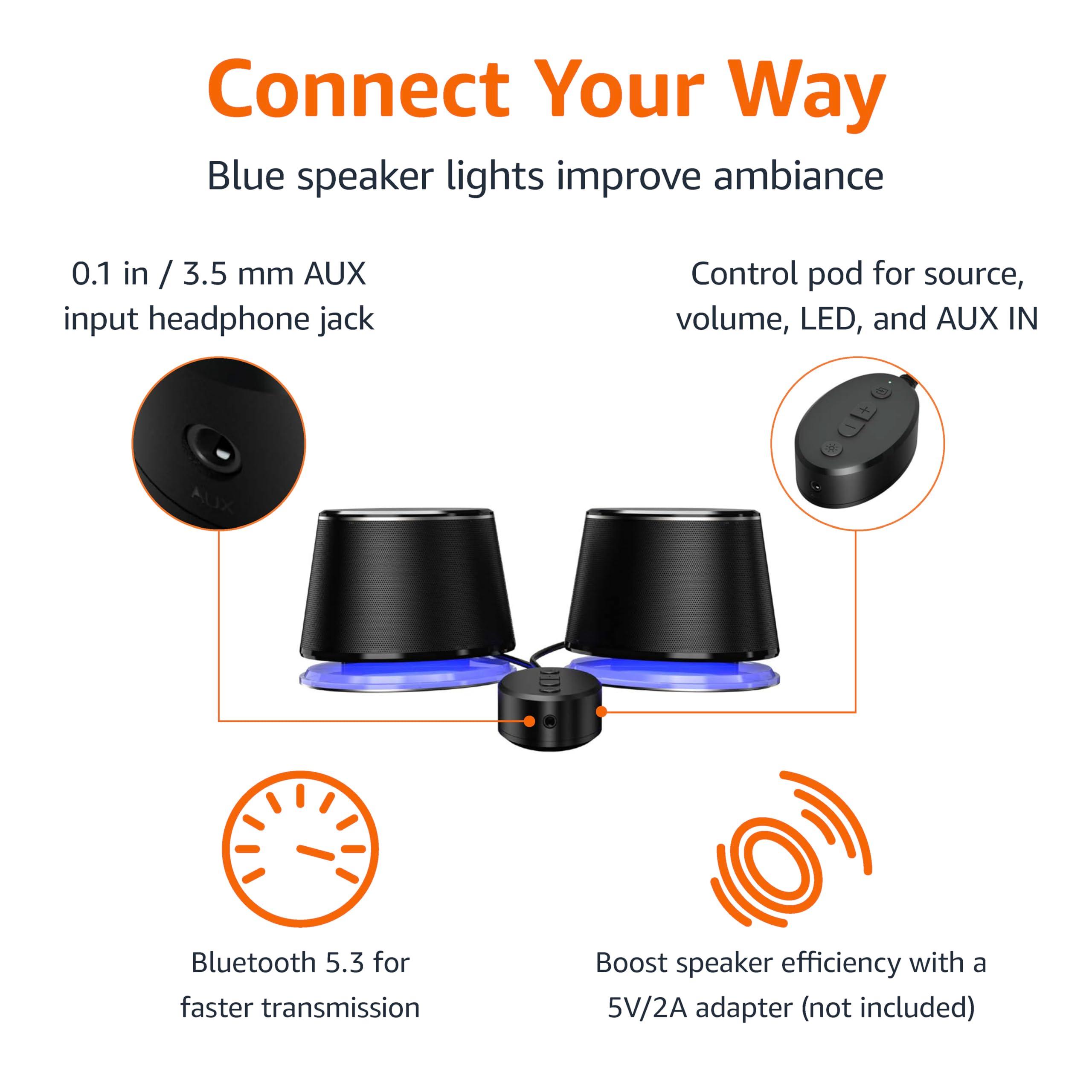 Amazon Basics Bluetooth Computer Speakers with USB 3.0 and Blue Lighting - Image 2