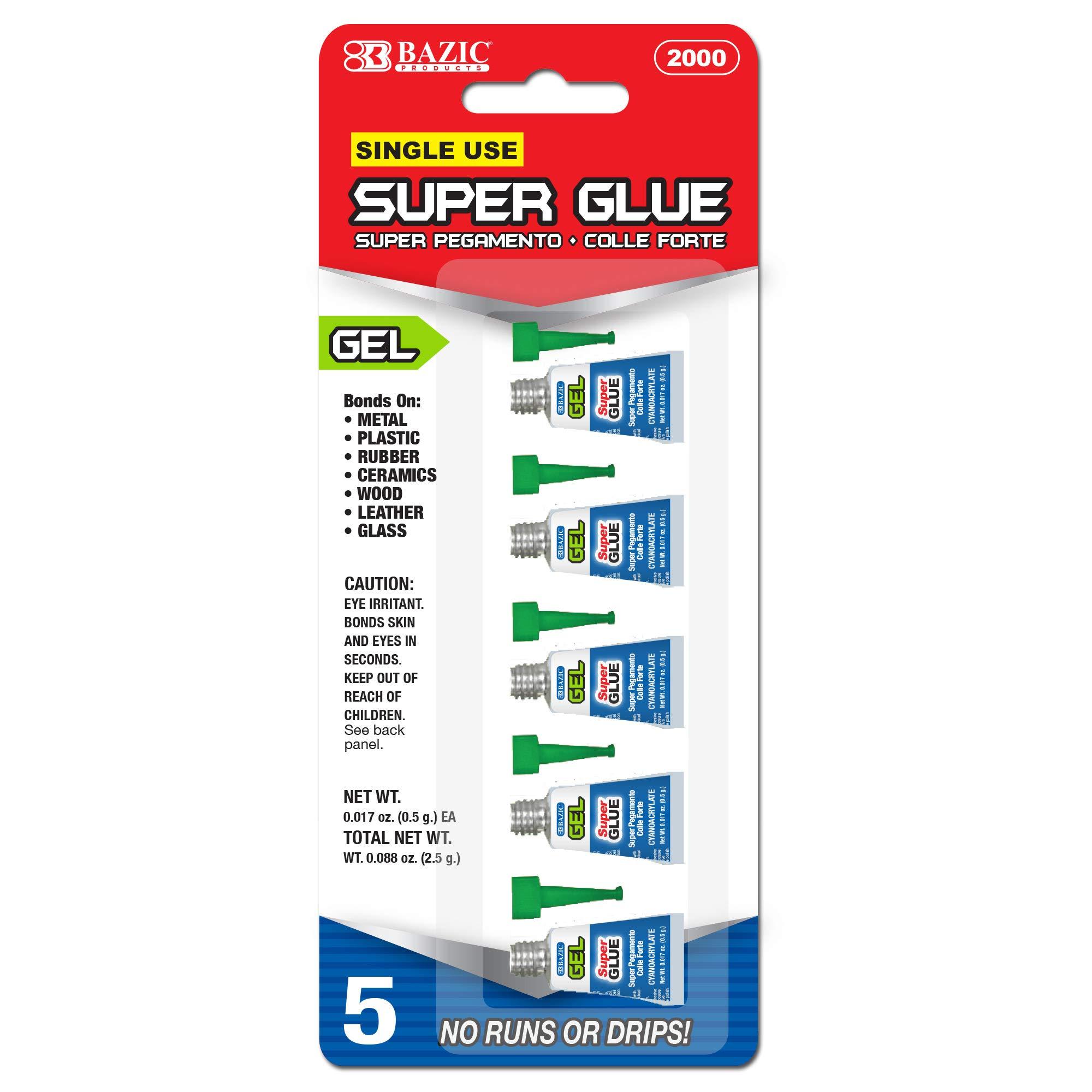 BAZIC Super Glue Gel 0.5g, Clear No Run Gel, Fast Dry Mini Small Tube Adhesive Bonding for Office & Home Improvement (5/Pack), 1-Pack
