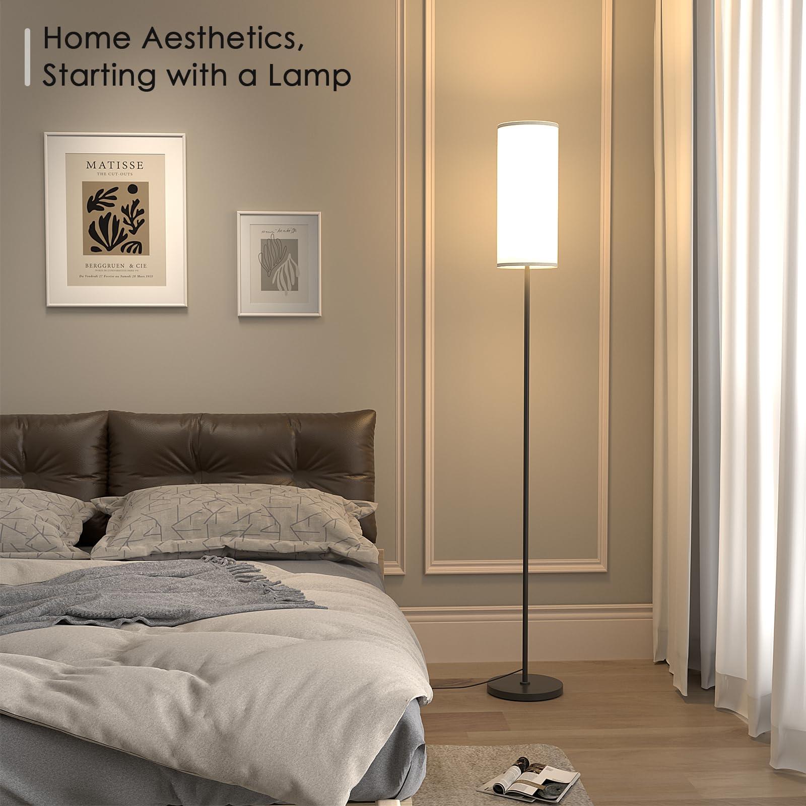 Karjoefar Floor Lamp for Living Room, Modern Standing lamp with Remote Control, Stepless Dimmable 9W Bulb & Beige Lampshade Included, Black Pole Tall Floor Lamp for Bedroom Office - Image 4