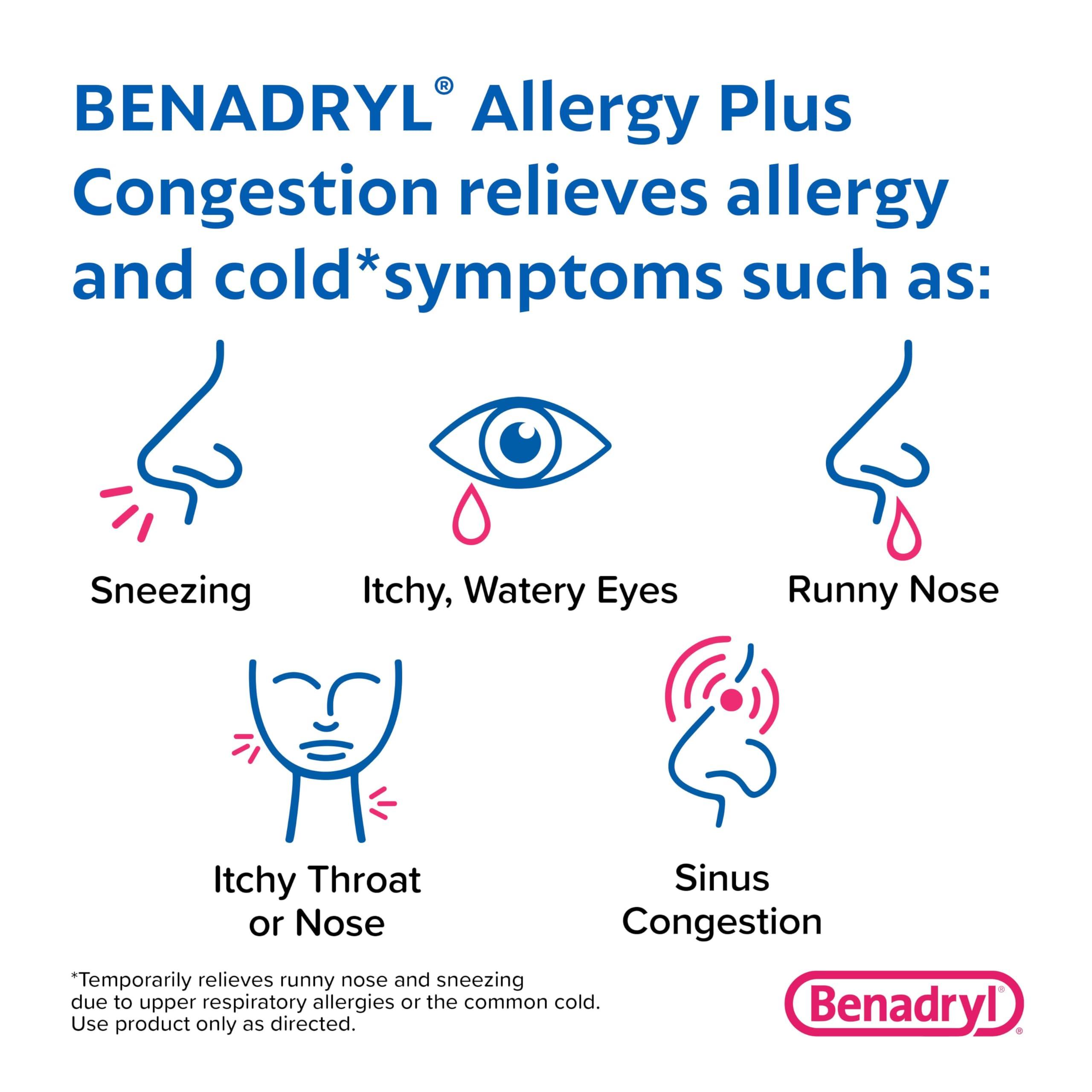 Benadryl Allergy Plus Congestion Ultratabs, Medicine with Diphenhydramine HCl Antihistamine & Phenylephrine HCl Nasal Decongestant, Allergy & Sinus Congestion Relief Tablets, 24 ct - Image 3