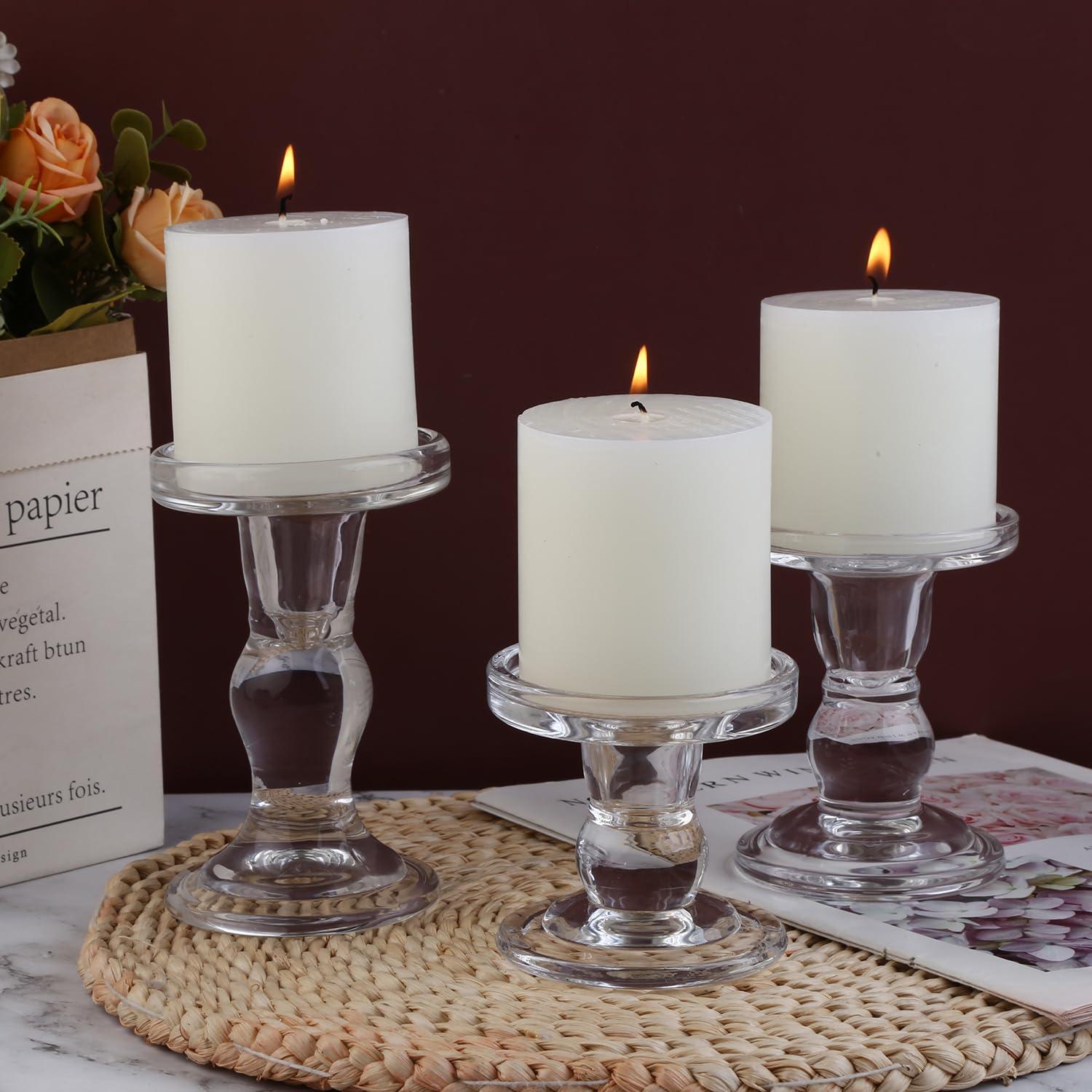 BTGLLAS 6-Piece Set of Glass Candlestick, Crystal Candlestick Holder Holder and Conical Candle, Christmas Candle Holder Decoration, Family Living Room Wedding Candle Holder (Clear 2sets) - Image 2