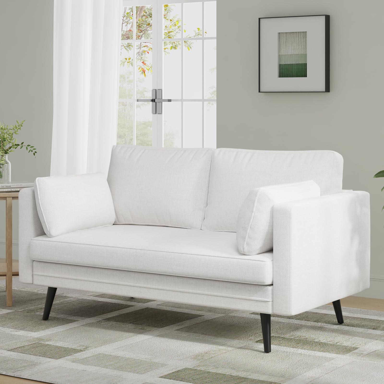 Novilla 66" Fabric Loveseat Sofa, 700 LBS Weight Capacity, Simple Assembly Required, Fabric Couch for Living Room, Bedroom, Home Office, Cream Couch