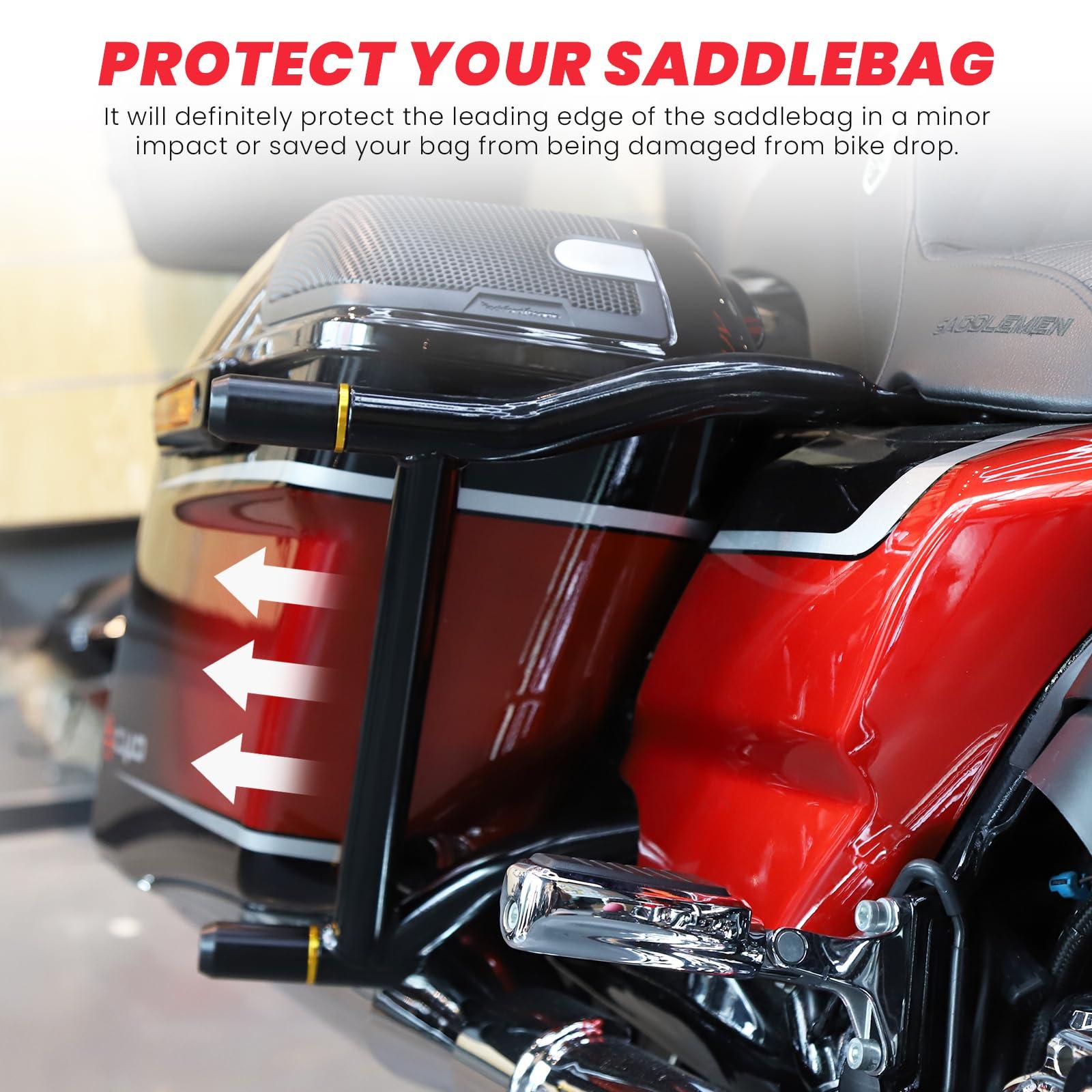 kekykm Saddlebag Guard Crash Bar Bracket compatible with Harley Davidson Touring Street Glide Road Glide Road King Electra Glide Ultra Limited CVO Black Tip Over Bar 2009-2025 - Image 3