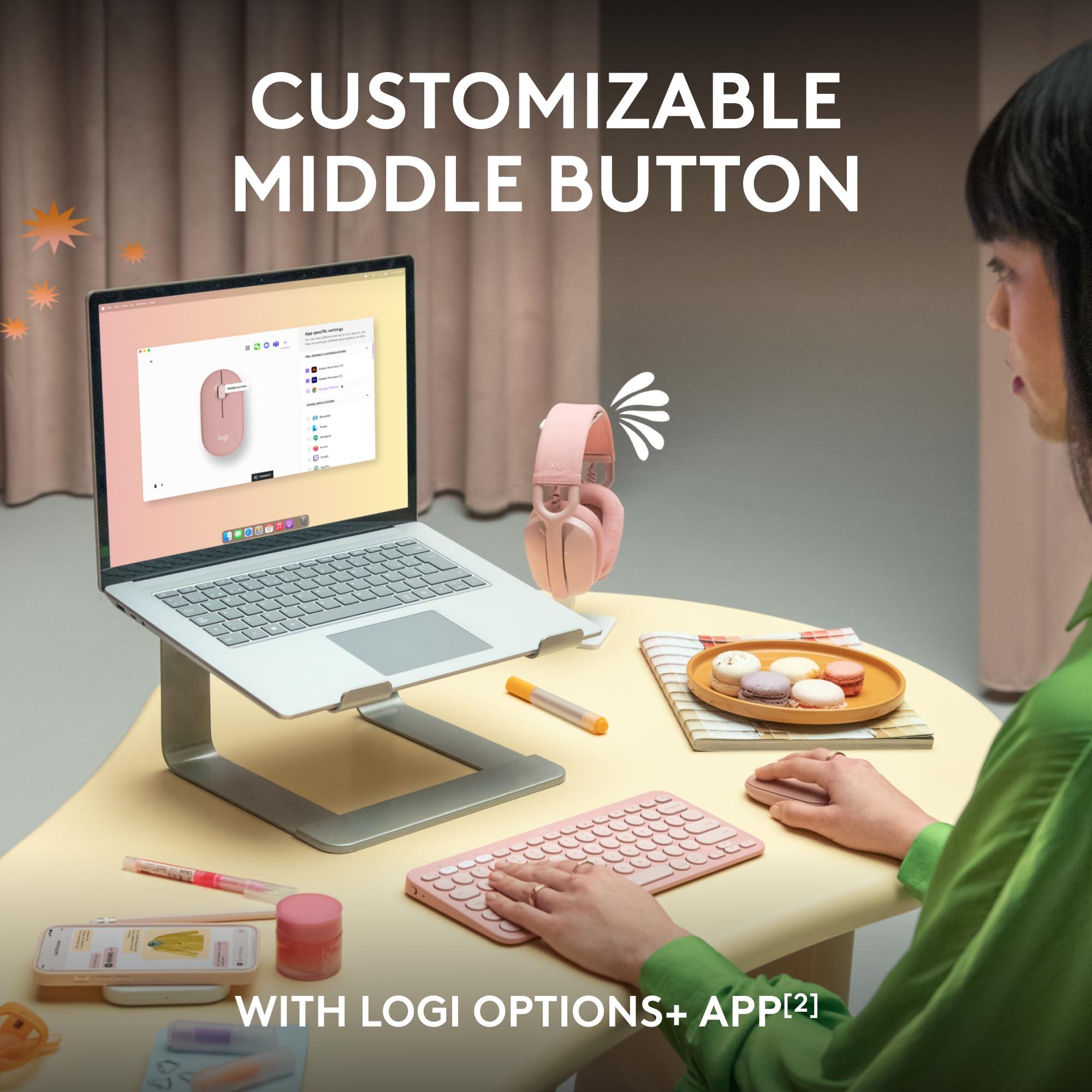 Logitech Pebble Mouse 2 M350s Slim Bluetooth Wireless Mouse, Portable, Lightweight, Customizable Button, Quiet Clicks, Easy-Switch for Windows, macOS, iPadOS, Android, Chrome OS - Black - Image 4