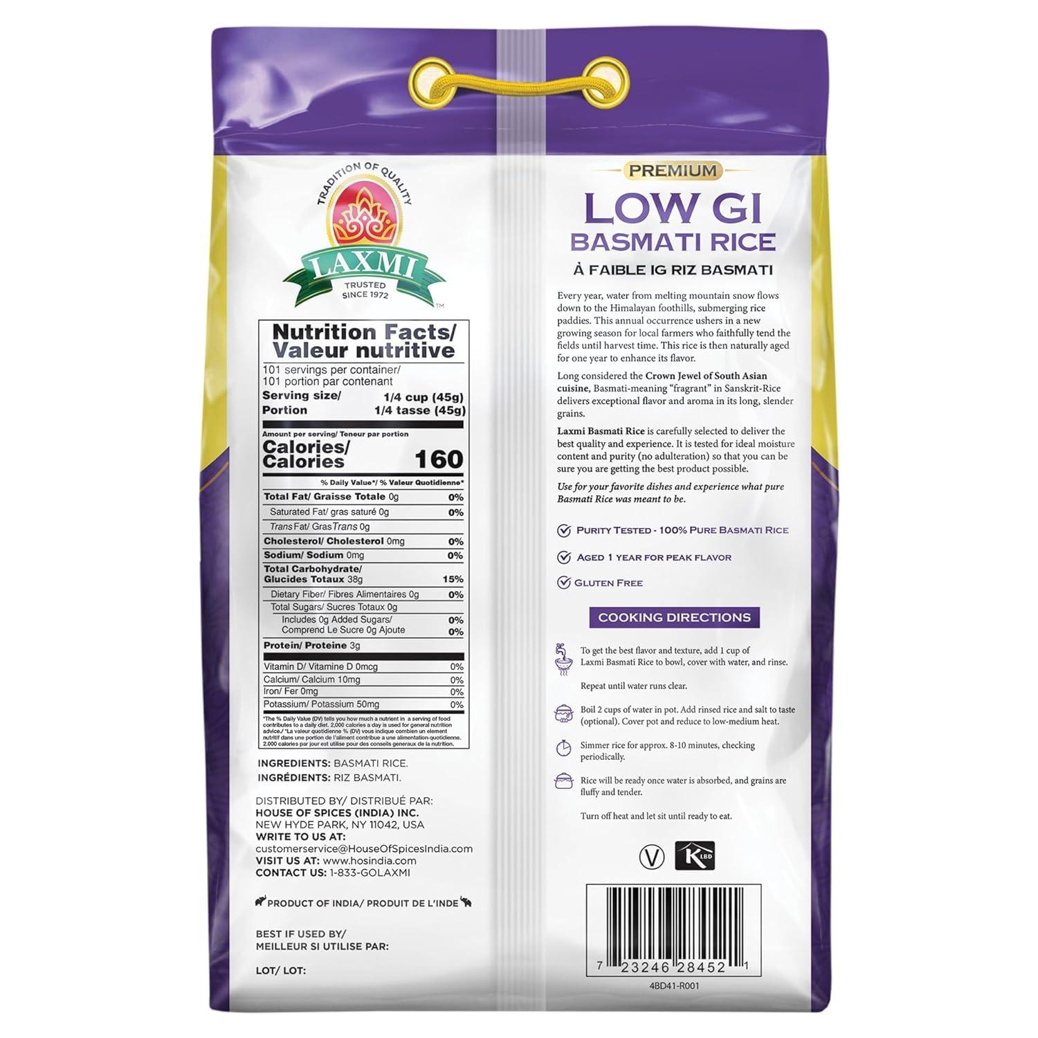 Laxmi Lower GI Diabetic Friendly Basmati Rice - 10lb (Pack of 2) - Image 2