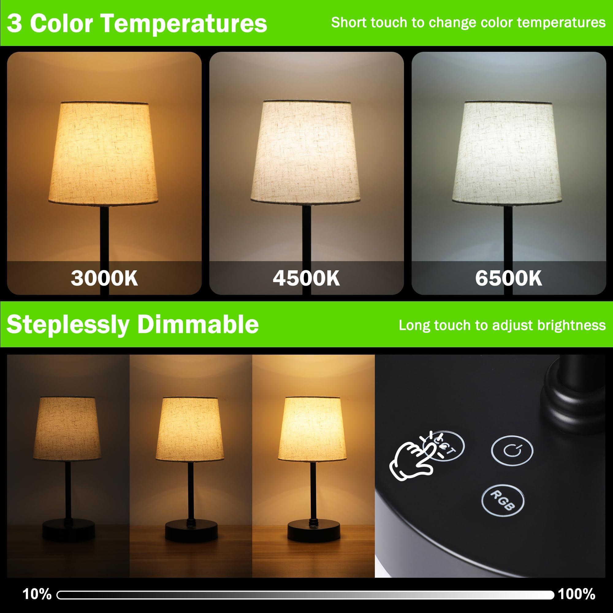 Ascher Small Cordless Table Lamp RGB 7 Color Changing, 3 Color Temperatures, Built-in Rechargeable Battery, Dimmable Portable Bedside Night Lamp, Flaxen Shade Ambient Light for Restaurant, Bedroom - Image 5