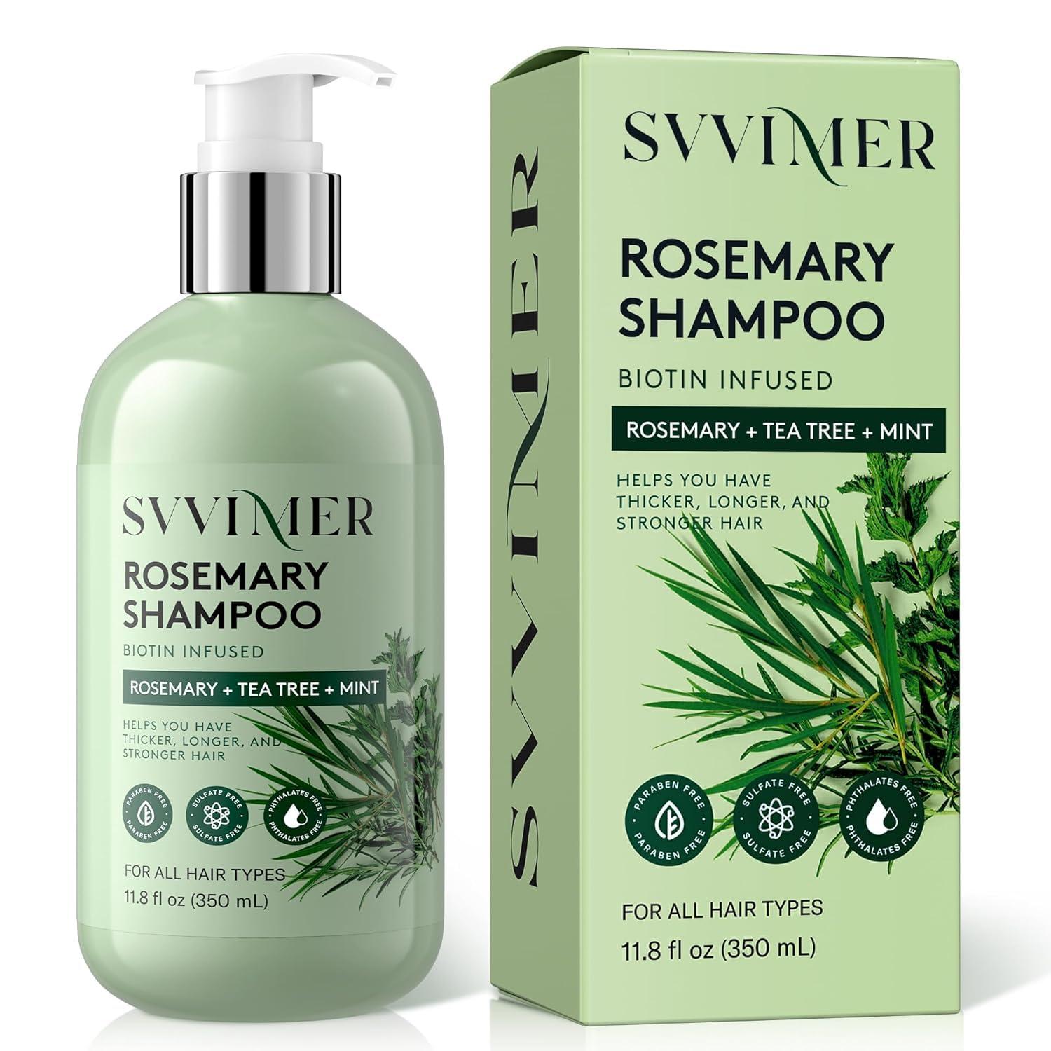Svvimer Rosemary Hair Growth Shampoo - Thickening Shampoo with Biotin Tea Tree Oil Mint for Hair Loss and Thinning Hair - for Women and Men 11.8 Fl Oz (Pack of 1) - Image 1