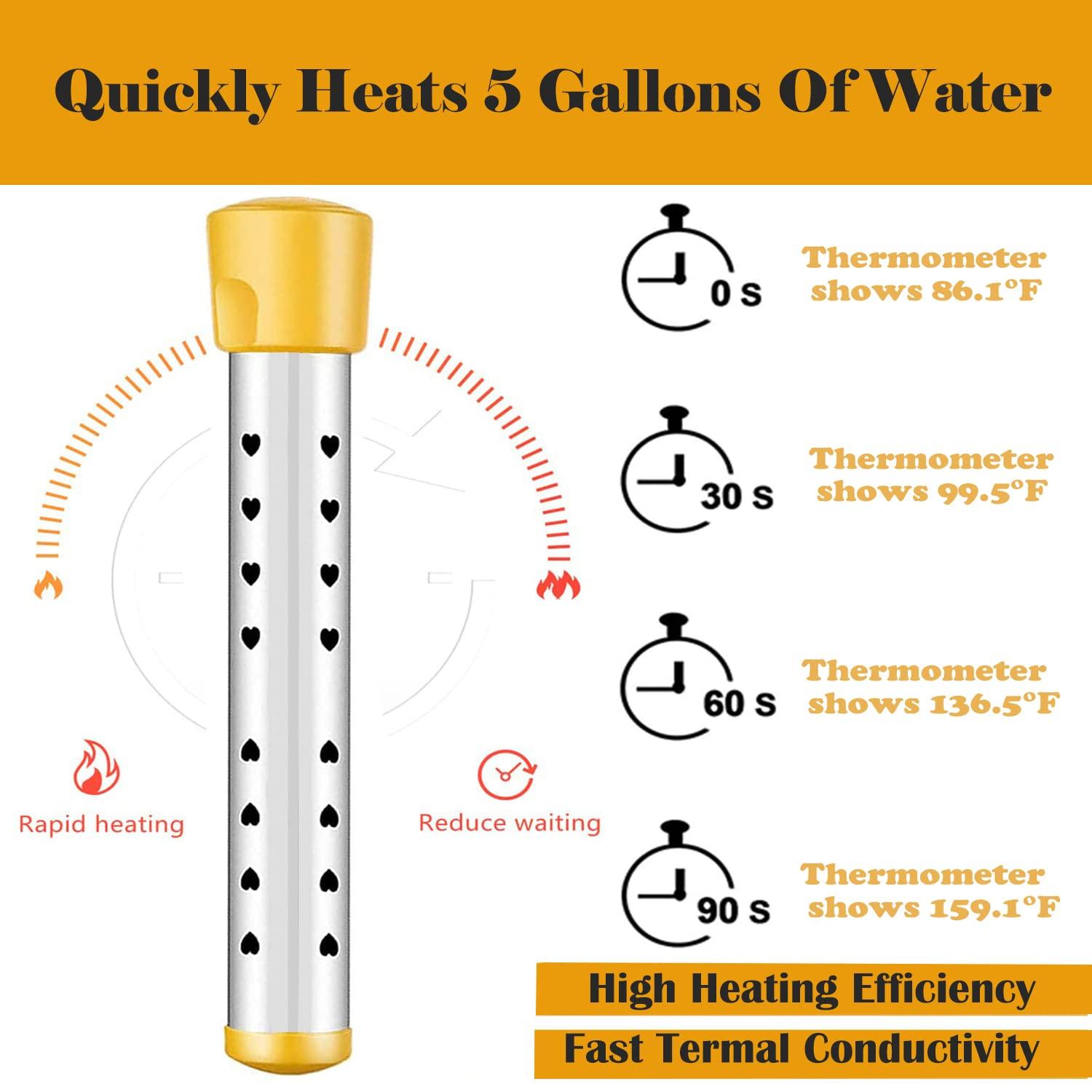 Immersion Water Heater,with 304 Stainless Steel Cover Intelligent Temperature Control and UL Certification Portable Bucket Heater Heat 5 Gallons of Water in Minutes - Image 2