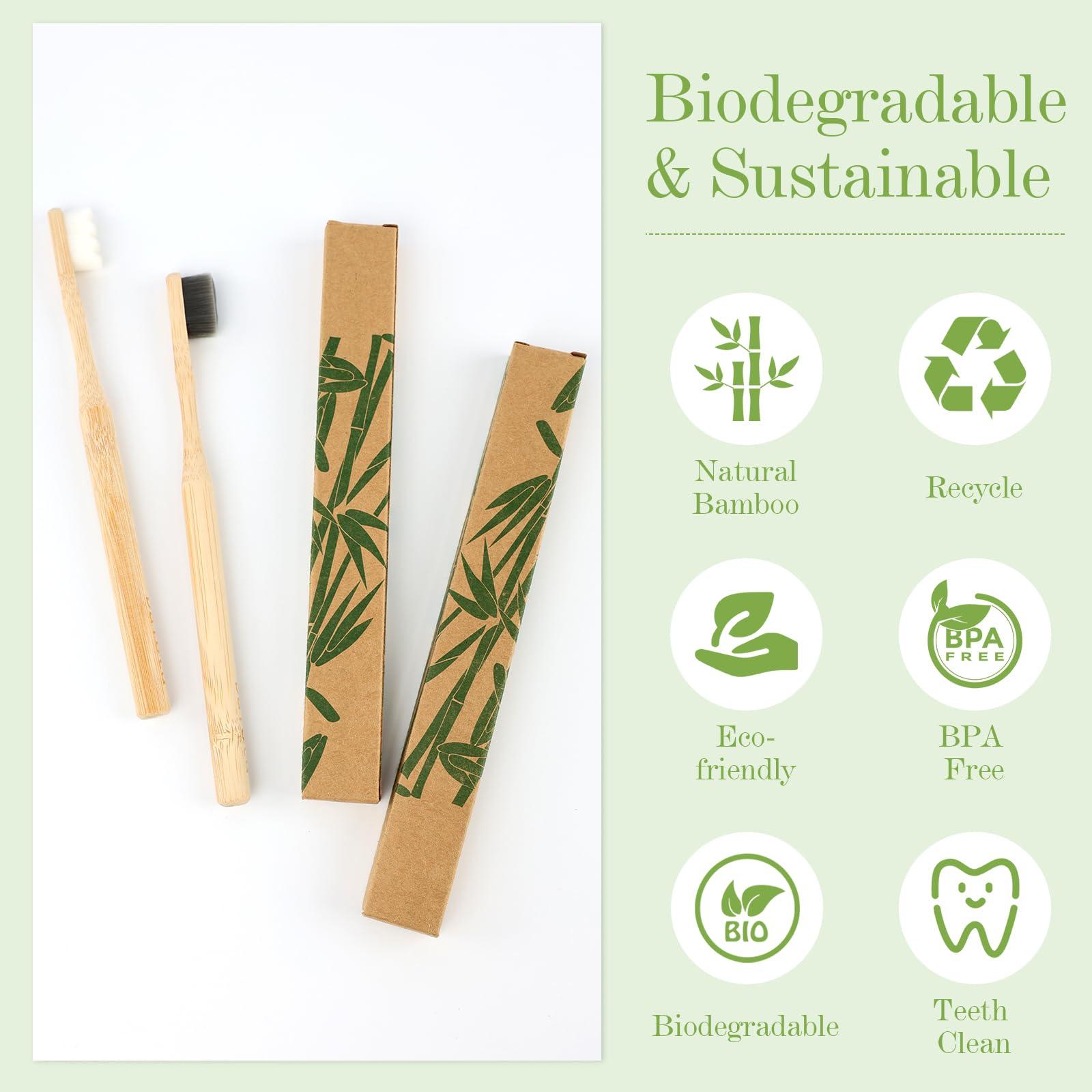 Daletu Bamboo Toothbrush, Biodegradable Toothbrushes Extra Soft Bristles, 20000 Soft Natural Bristle Toothbrush, Eco Friendly Toothbrushes for Sensitive Teeth Gum Recession - 4 Pack - Image 3