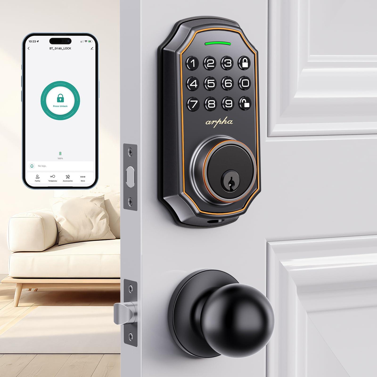 Smart Lock - Keyless Entry Electronic Deadbolt with 2 Door Knobs - App Control & Keypad Access - 100 Code Easy to Install