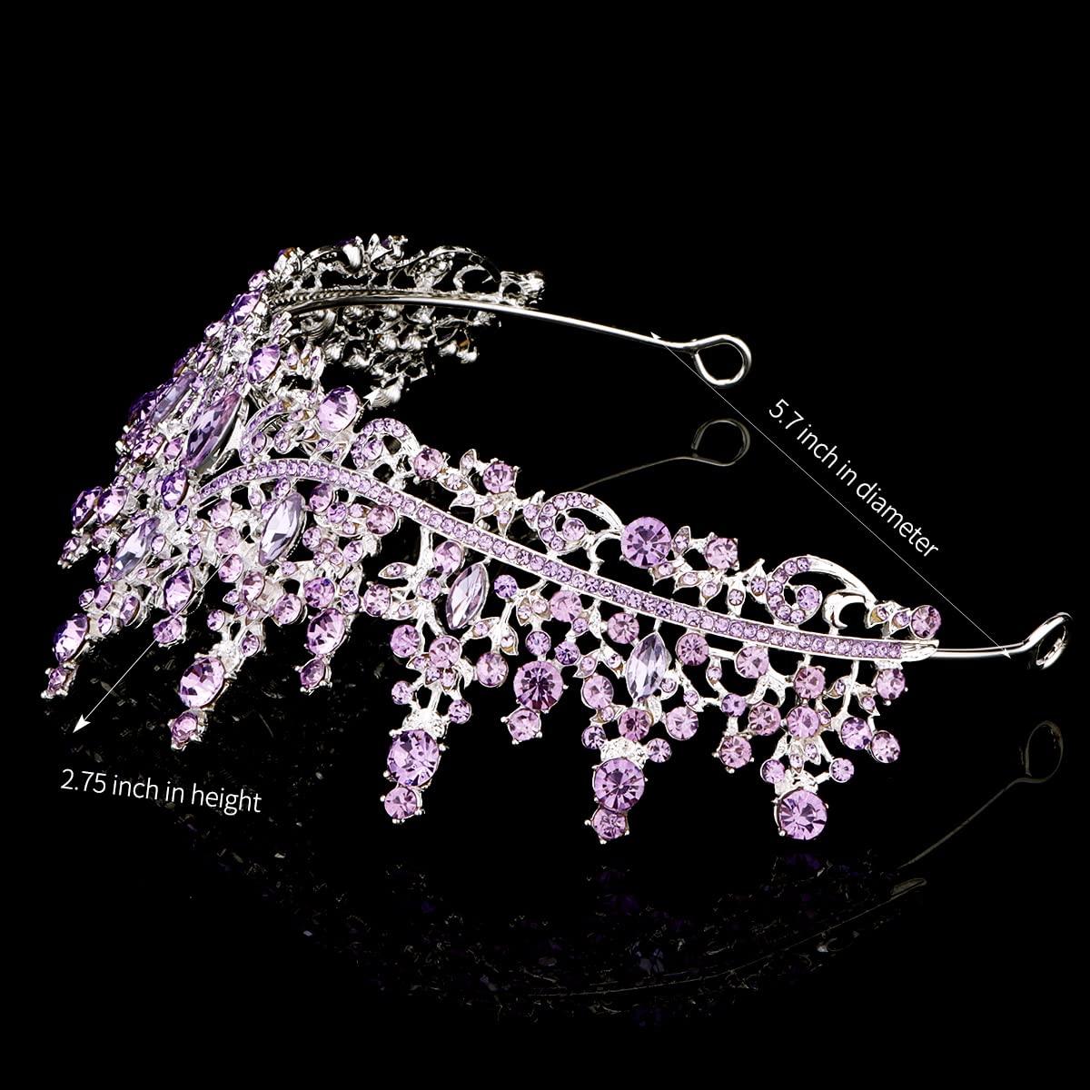 TOBATOBA Tiaras for Women, Purple Crystal Tiara Crowns for Women, Wedding Tiara for Bride Queen Crown, Royal Princess Quinceanera Headpieces for Birthday Prom Pageant Halloween Cosplay Accessories - Image 4