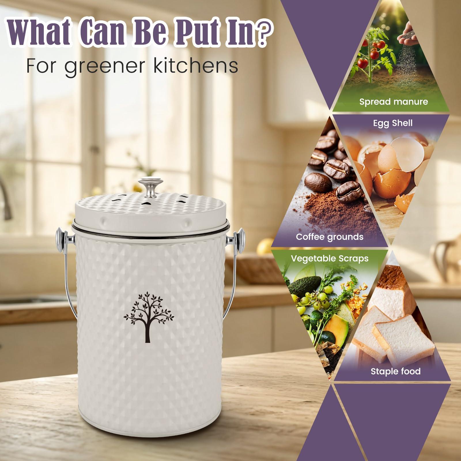 AOSION Countertop Compost Bin Kitchen,Odorless Indoor Compost Bin with Lid and Compost Bags,Compost Bucket Composter Container for Food Waste,Creamy White - Image 6