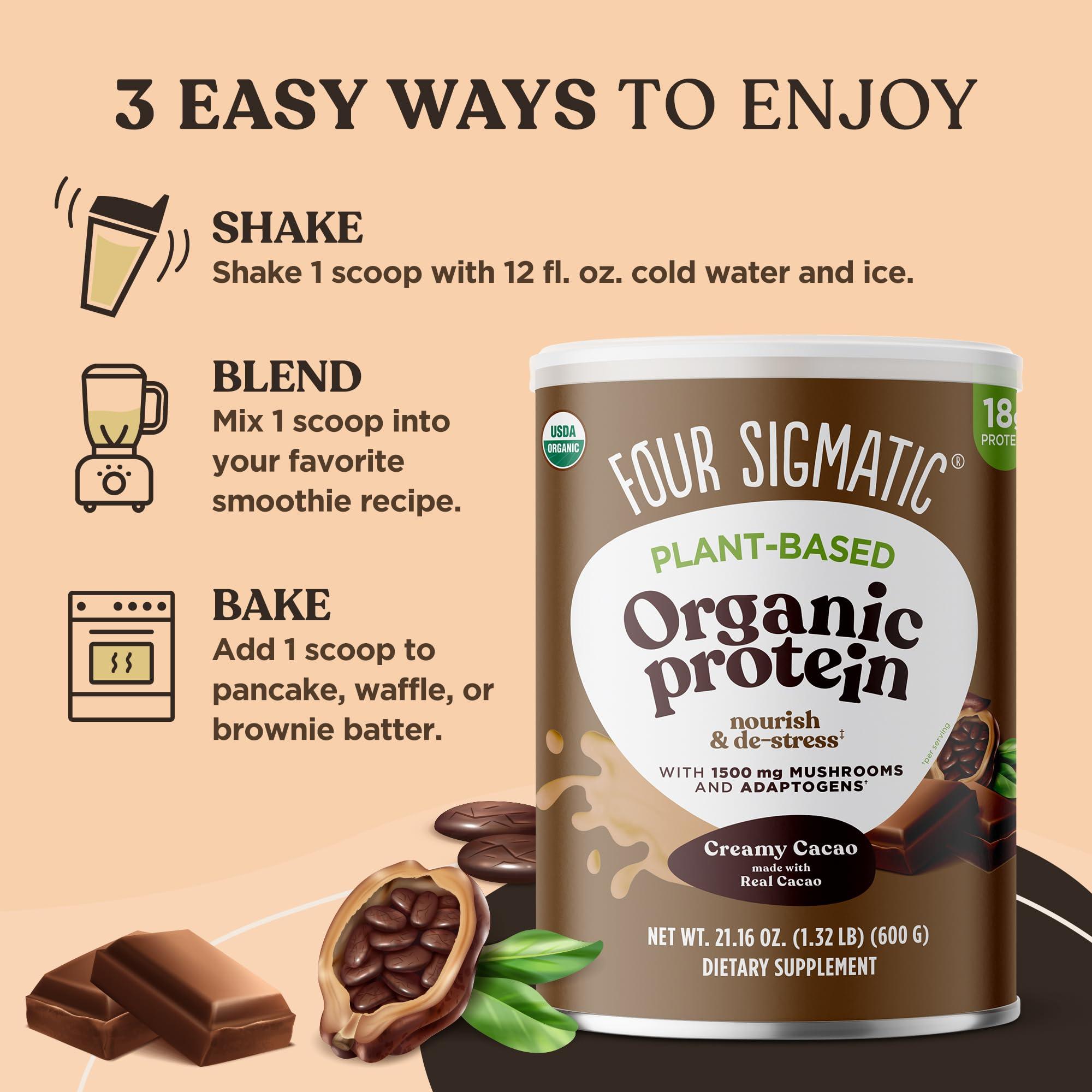 Four Sigmatic Organic Plant-Based Protein Powder Creamy Cacao Protein with Lion’s Mane, Chaga, Cordyceps and More | Clean Vegan Protein Elevated for Brain Function and Immune Support | 21.16 oz - Image 7