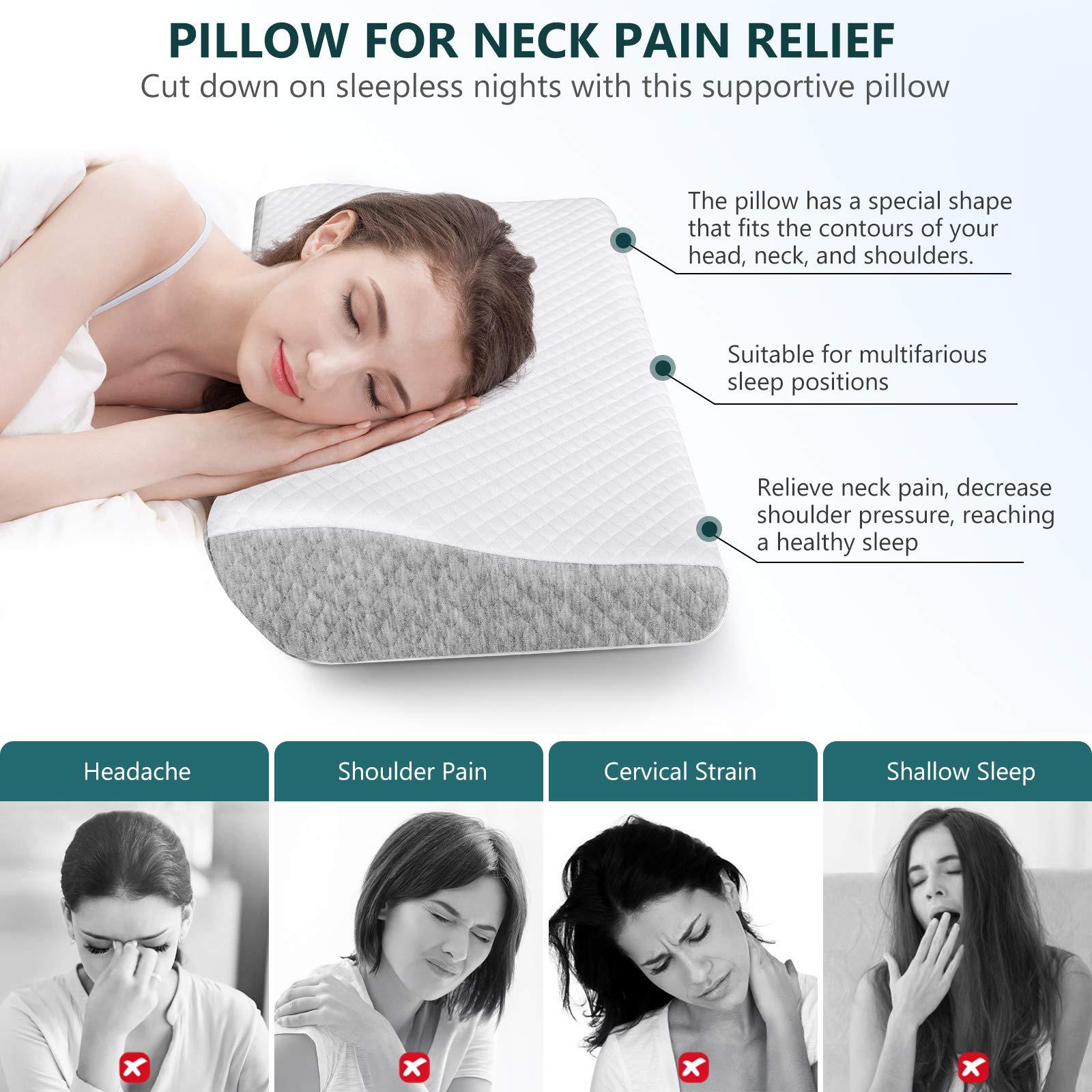 ZAMAT Contour Memory Foam Pillow for Neck Pain Relief, Adjustable Ergonomic Cervical Pillow for Sleeping, Orthopedic Neck Pillow with Washable Cover, Bed Pillows for Side, Back, Stomach Sleepers - Image 3