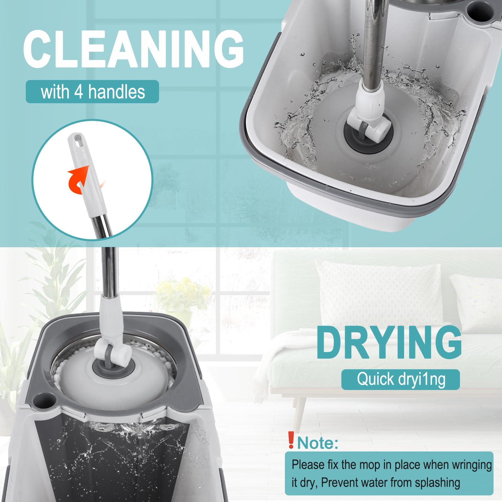 Chloraeon Spin Mop and Bucket with Wringer Set for Home, Separate Clean and Dirty Water, Spin Mop Bukcet System with 4 Reusable Microfiber Mop Pads, Wet Dust Mop for Floor Cleaning - Image 5