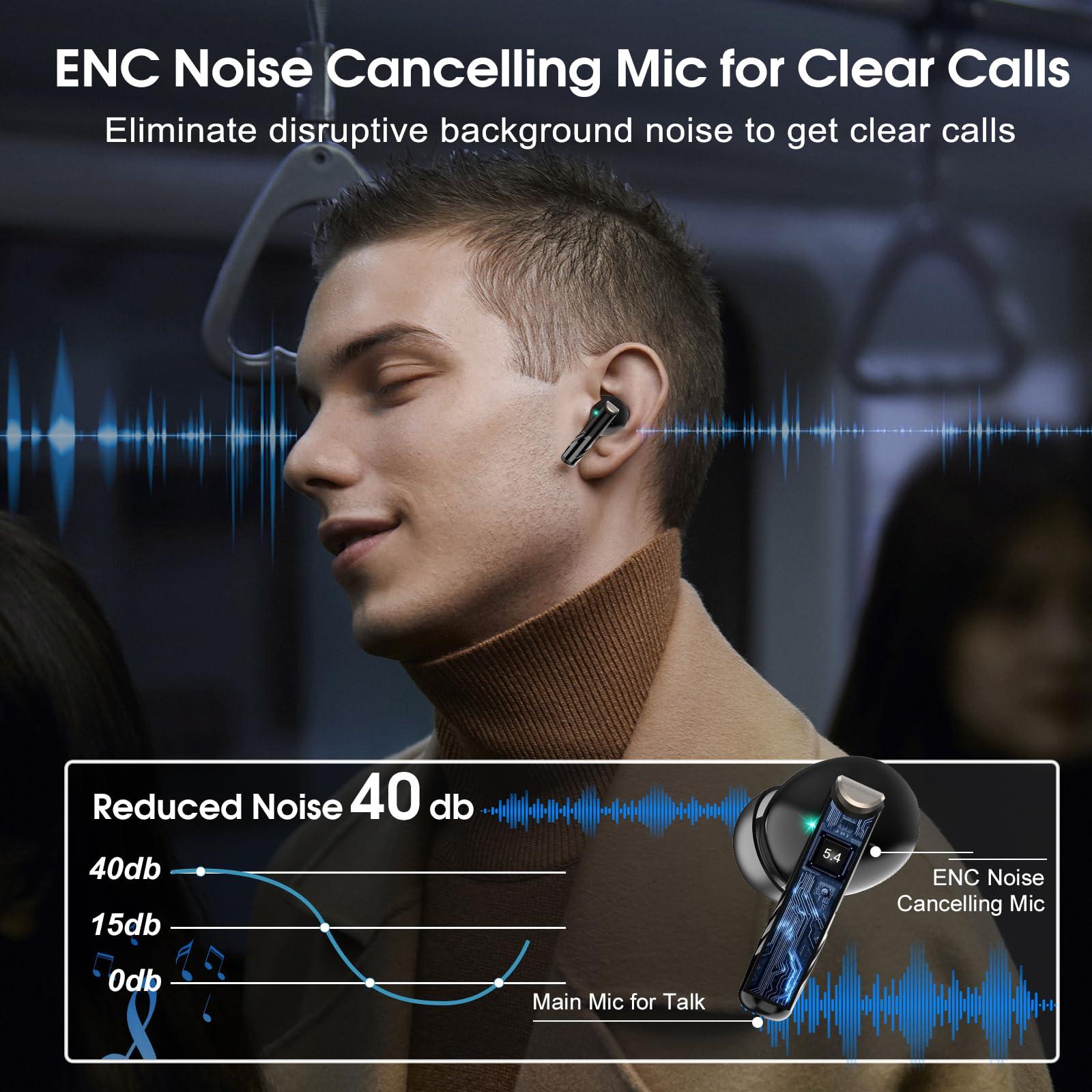 Wireless Earbuds Bluetooth 5.4 in Ear Light-Weight Headphones Built-in MIC, 48H Playback HiFi Stereo Bass Earphones, IPX7 Waterproof Ear Buds with Digital Display Charging Case, Touch Control, Black - Image 3