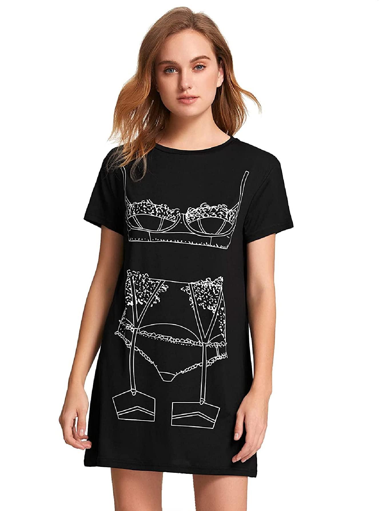 Floerns Women's Funny Lingerie Nightgown Cute Print Tshirt Sleepdress