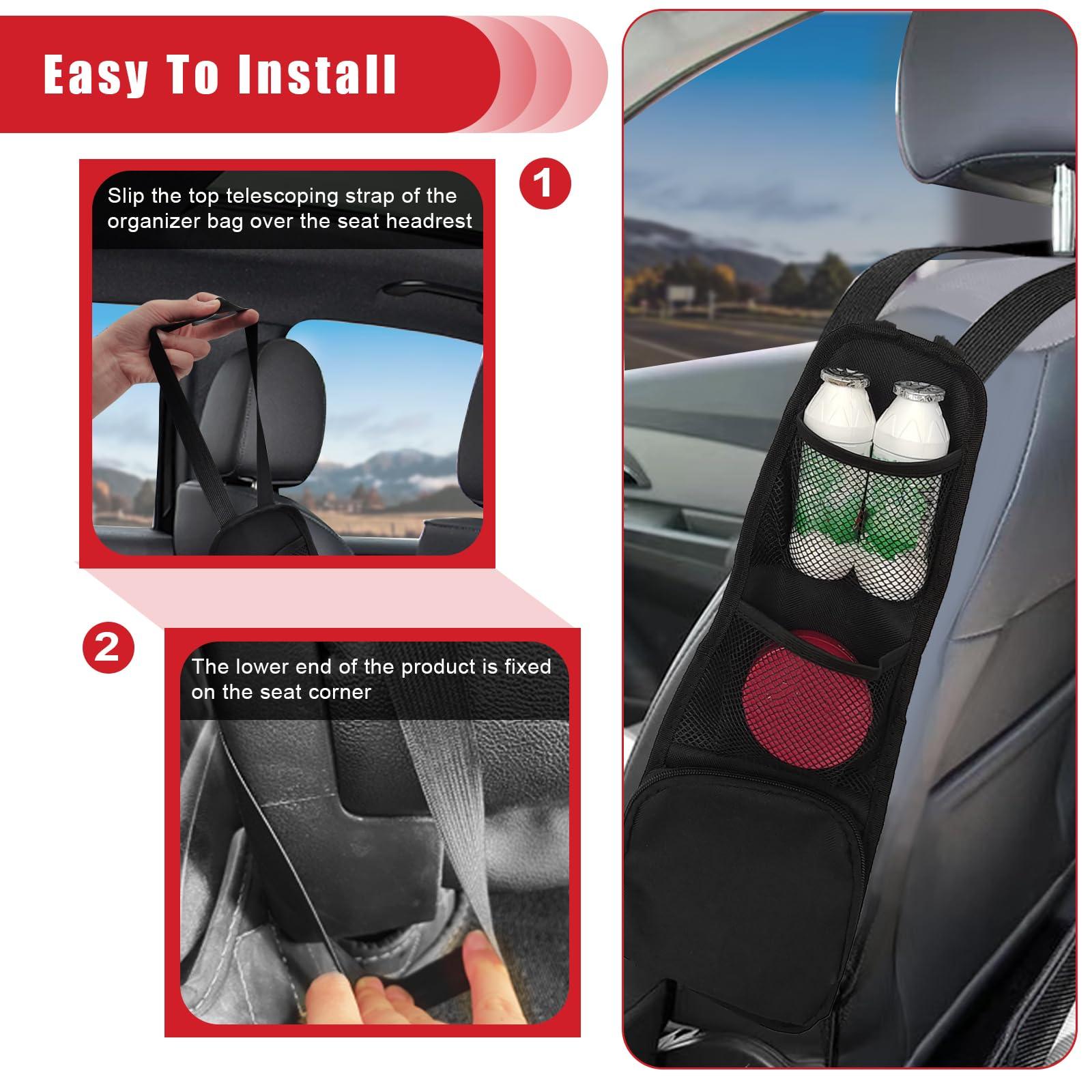QUICTO 2PCS Car Seat Storage Hanging Bag, Multi-Pocket Seat Side Organizer, Multifunctional Mesh Net Pocket, Can Hold Mobile Phone, Wallet, Glasses, Suitable for Cars, SUVs, Trucks - Image 5