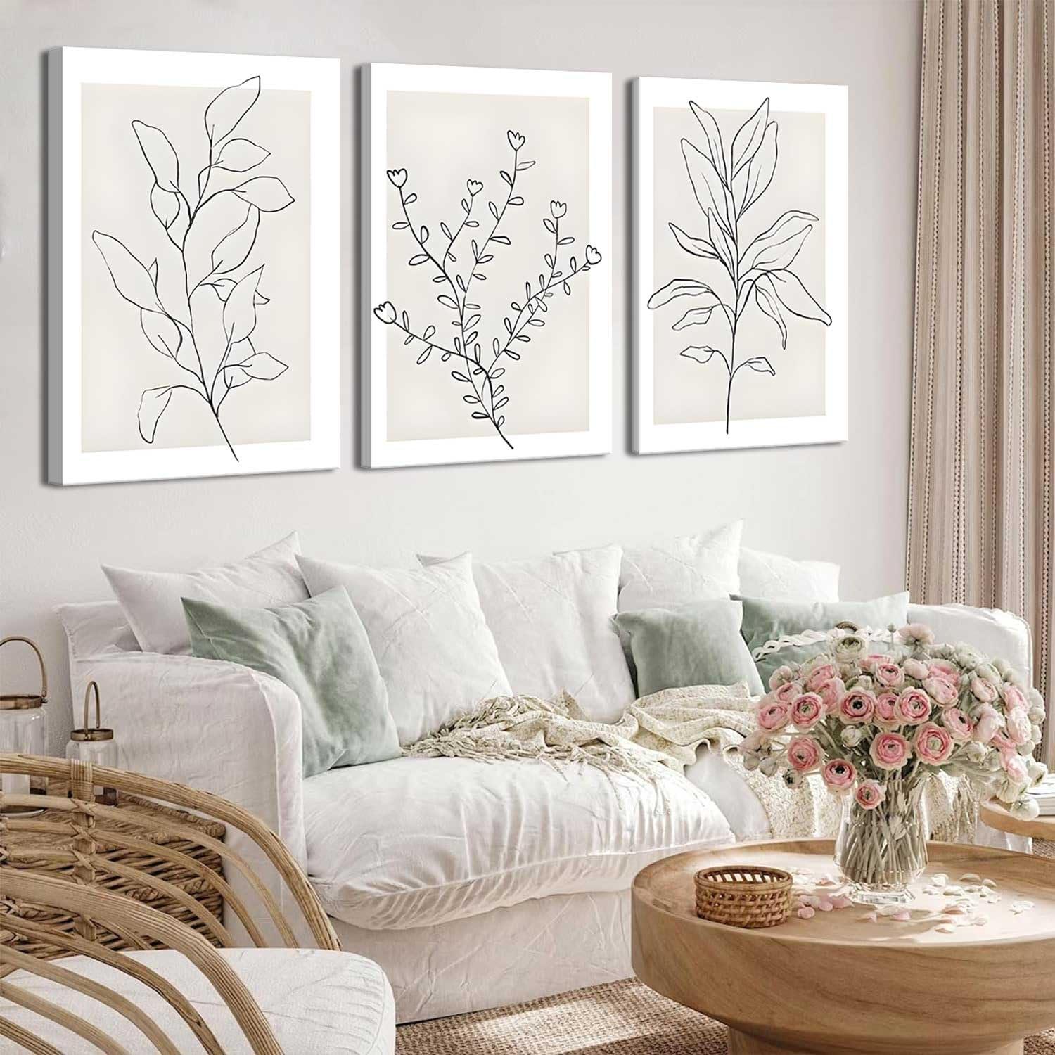 3Pcs Framed Neutral Botanical Wall Art Minimalist Abstract Botanical Line Canvas Posters Prints Modern Beige Boho Plant Paintings Wall Decor Pictures for Bedroom Living Room Home Decoration - Image 5