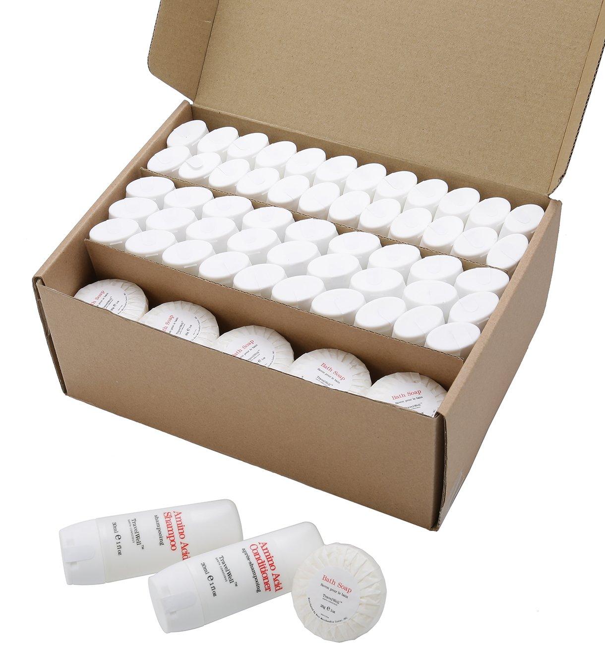 Travel Well Hotel Amenities 30ml Shampoo And Conditioner Set (25 Bottles) with Mini Soap Bars (25 Bars, 28g) - Travel Size Toiletry Kit - Image 2