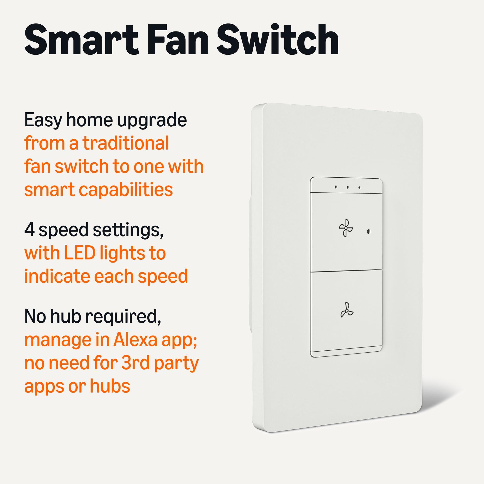 Amazon Basics Smart Fan Control Switch, Single Pole, Works with Alexa Only, 2.4 GHz Wi-Fi, No Hub Required, White - Image 2