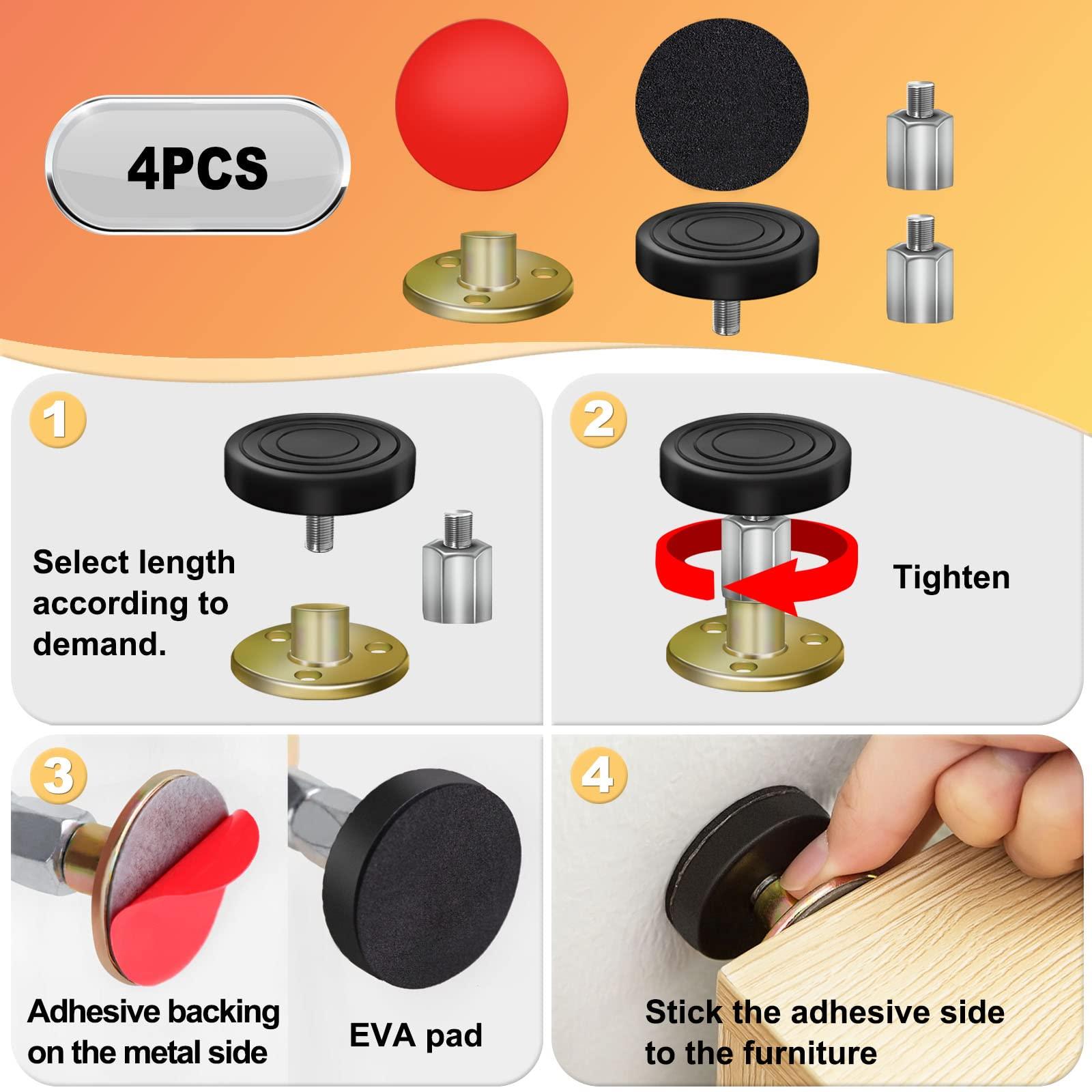 SPEETH 4 Pack Headboard Stoppers, Adjustable Bed Noise Stopper for Wall, Bed Frame Post Anti-Shake Tool, Head Board Stabilizer Pad Support Bumper Guards, Threaded Fixer Keep from Squeaking, 30-105mm - Image 5