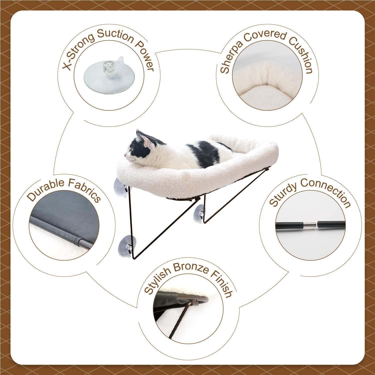 Zakkart Cat Window Perch - 100% Metal Supported from Below - Comes with Warm Spacious Pet Bed - Cat Window Hammock for Large Cats & Kittens - for Sunbathing, Napping & Overlooking (White) - Image 4