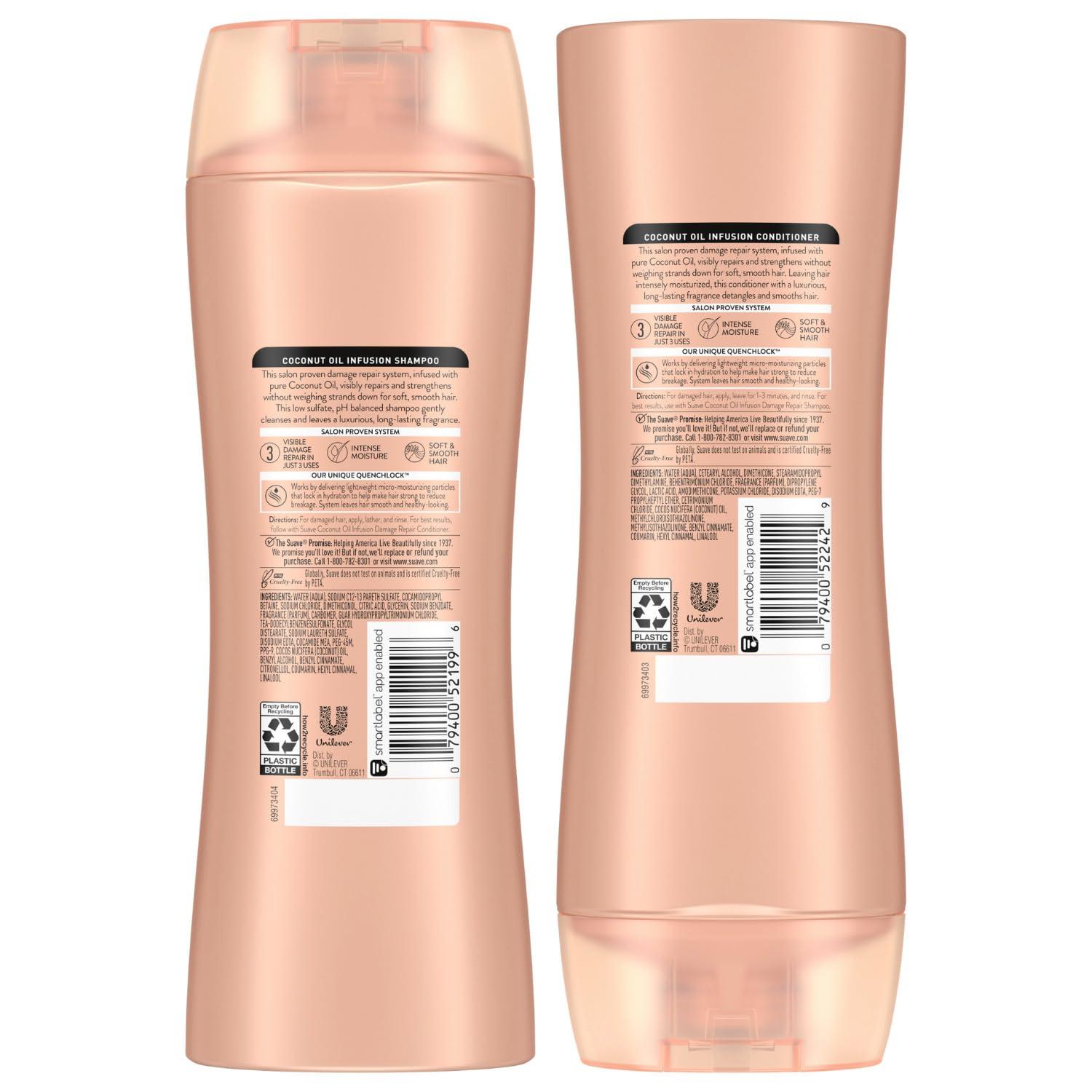 Suave Coconut Oil Infusion Shampoo and Conditioner Set, Damage Control Hydrating Shampoo & Conditioner for Damaged Dry Hair, 12.6 Oz Ea (2 Piece Set) - Image 2