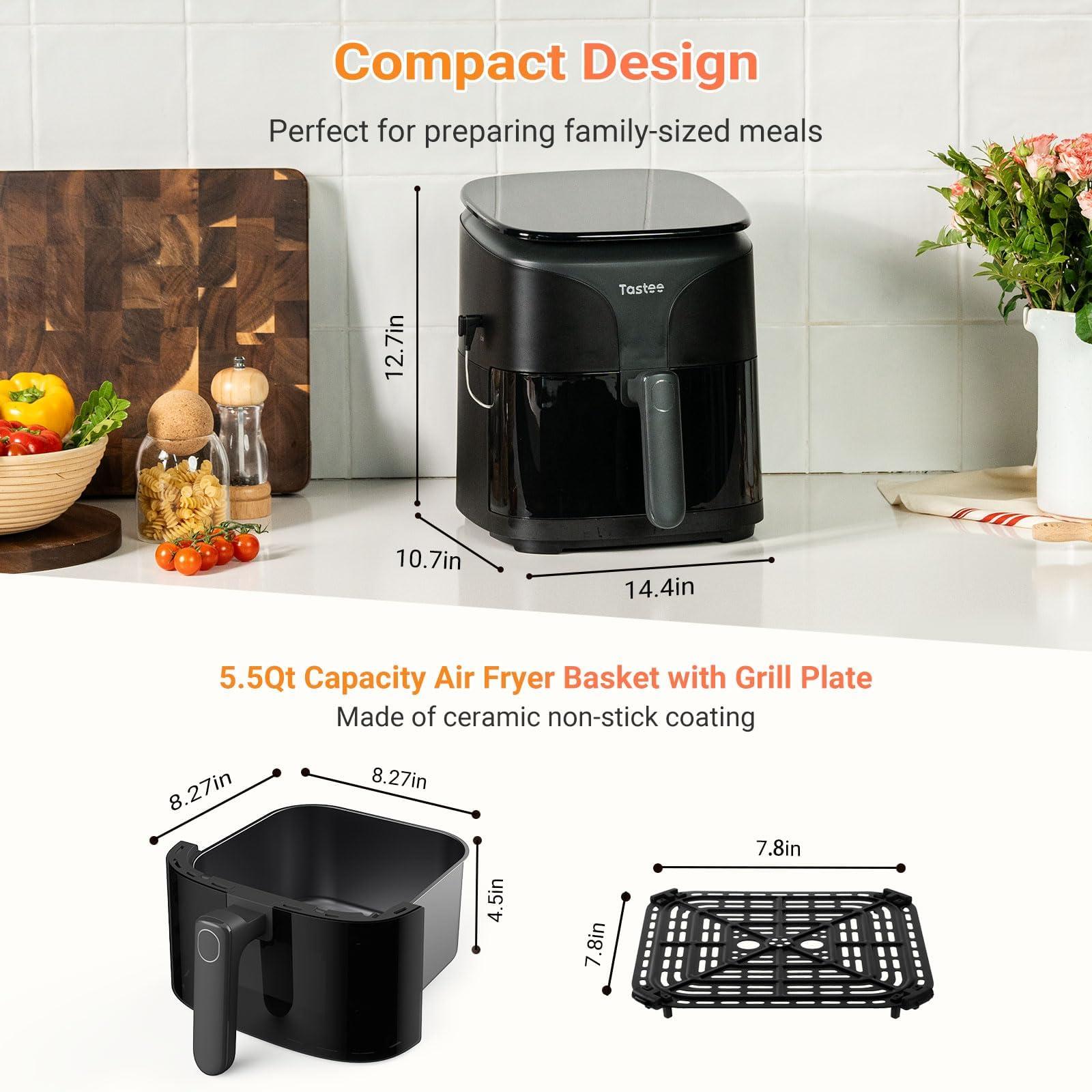 Tastee Ceramic Air Fryer, 8-in-1 Compact 5.5QT AirFryers, 450°F Digital Airfryer Dehydrator with Smart Probe, 24 Presets One-touch Cooking, In-app Recipes with Window, Dishwasher-safe & Non-stick - Image 2