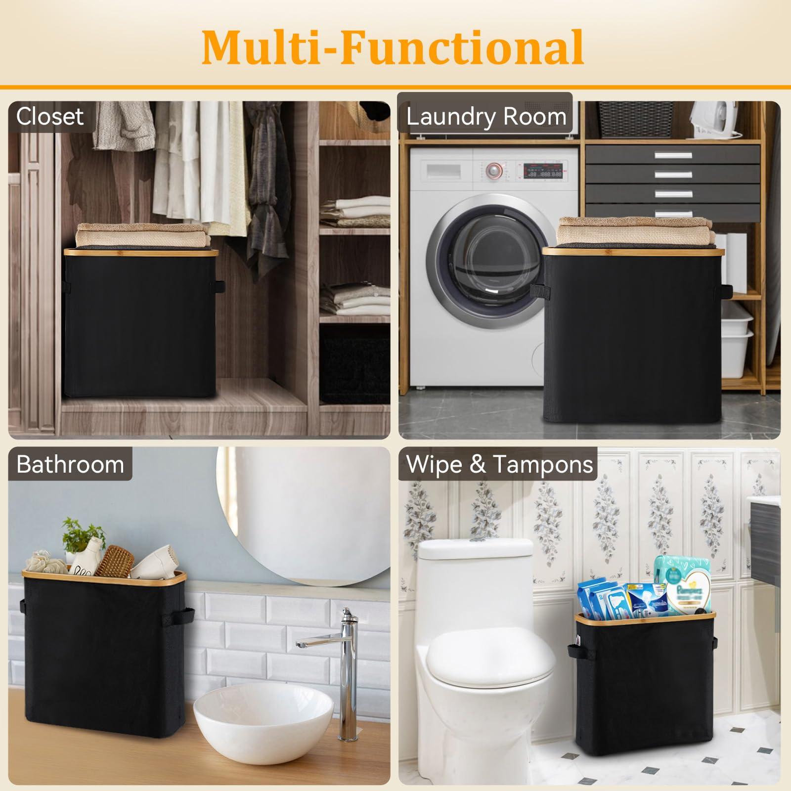 Toilet Paper Storage Basket with Lid for Mega Rolls, Large Bamboo Toilet Paper Organizer Storage Holder Stand for Bathroom, Enclosed Tissue Storage Bin Box Container Free Standing, Gray - Image 6