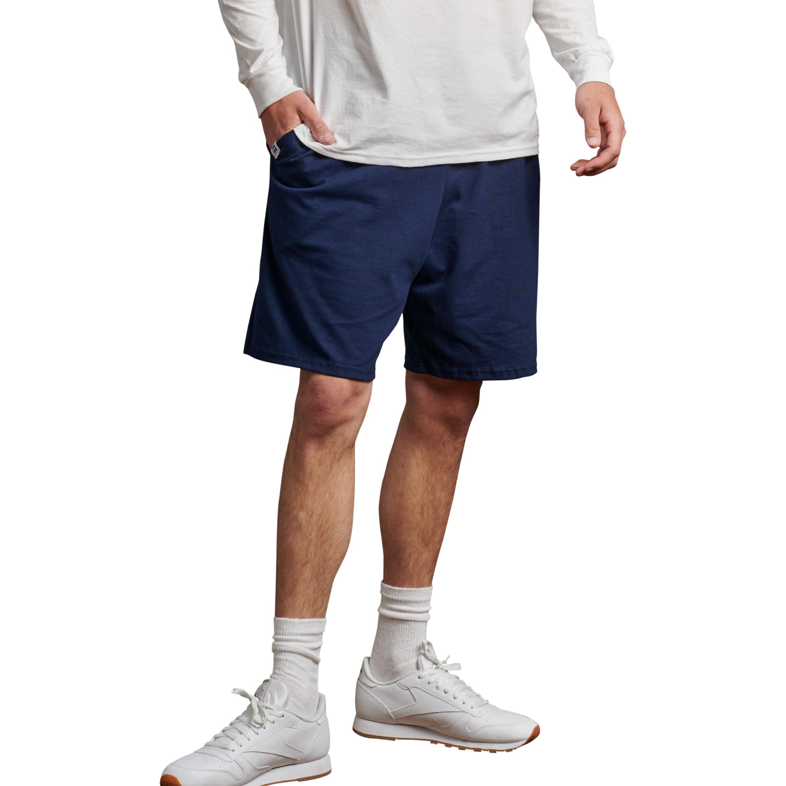 Russell Athletic Men's Relaxed Fit 9" Cotton Shorts with Pockets, Adjustable Elastic Waist, Sizes S-4X